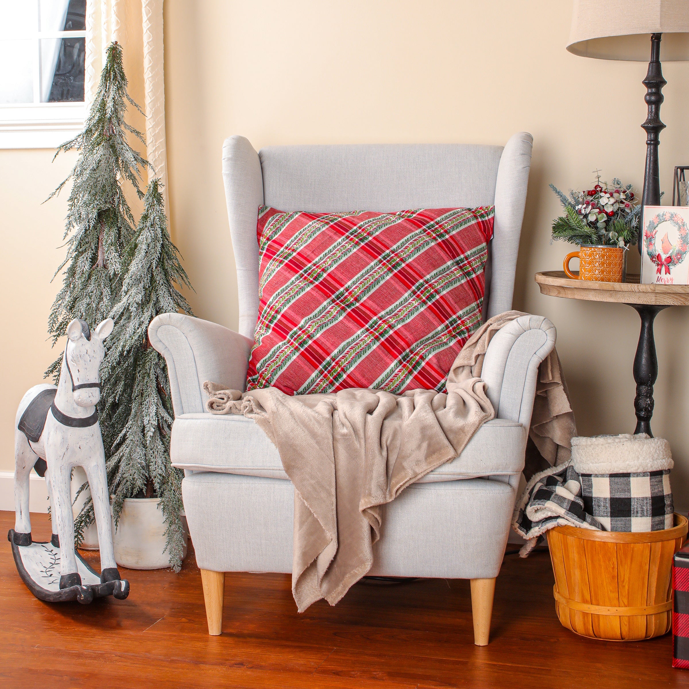 24 in. HGTV Home Collection Bias Cut Red Plaid Pillow