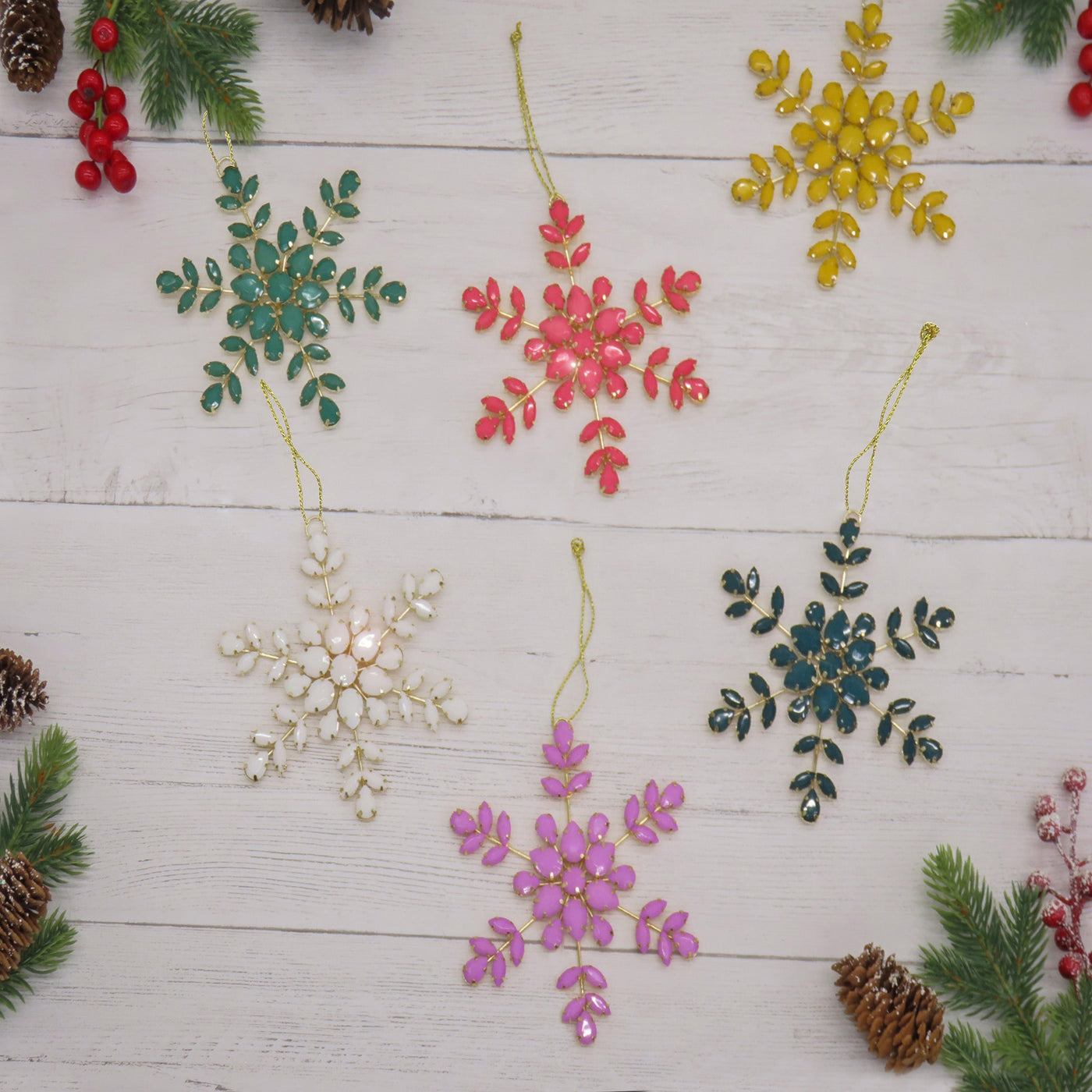 6-Piece HGTV Home Collection Beaded Snowflake Ornaments