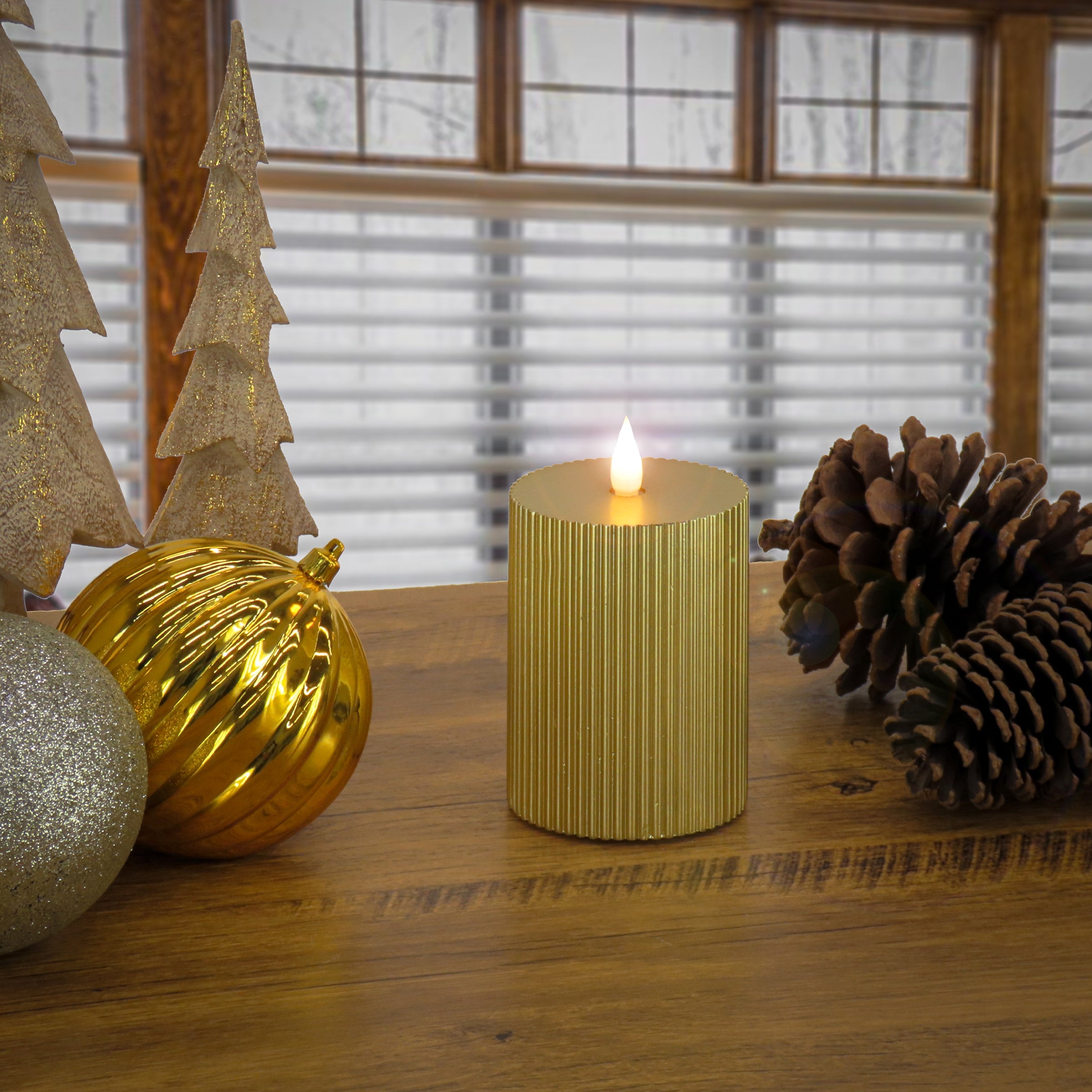 3 in. by 5 in. HGTV Home Collection Flameless Georgetown Pillar Candle, Gold