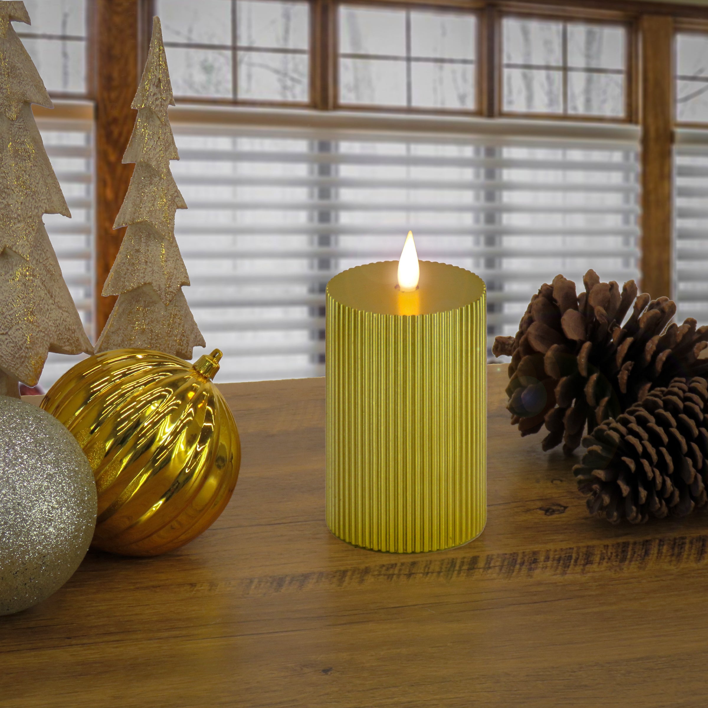 3 in. by 9 in. HGTV Home Collection Flameless Georgetown Pillar Candle, Gold