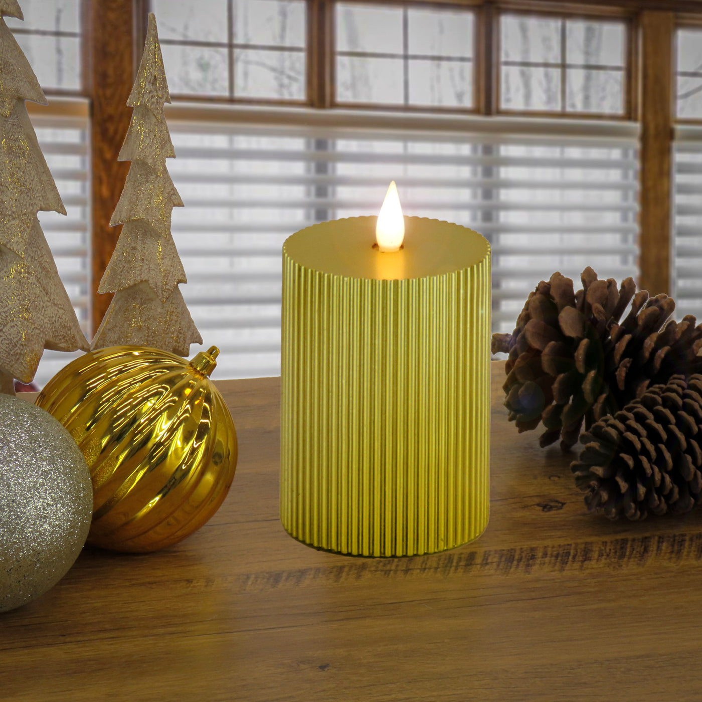 4 in. by 10 in. HGTV Home Collection Flameless Georgetown Pillar Candle, Gold