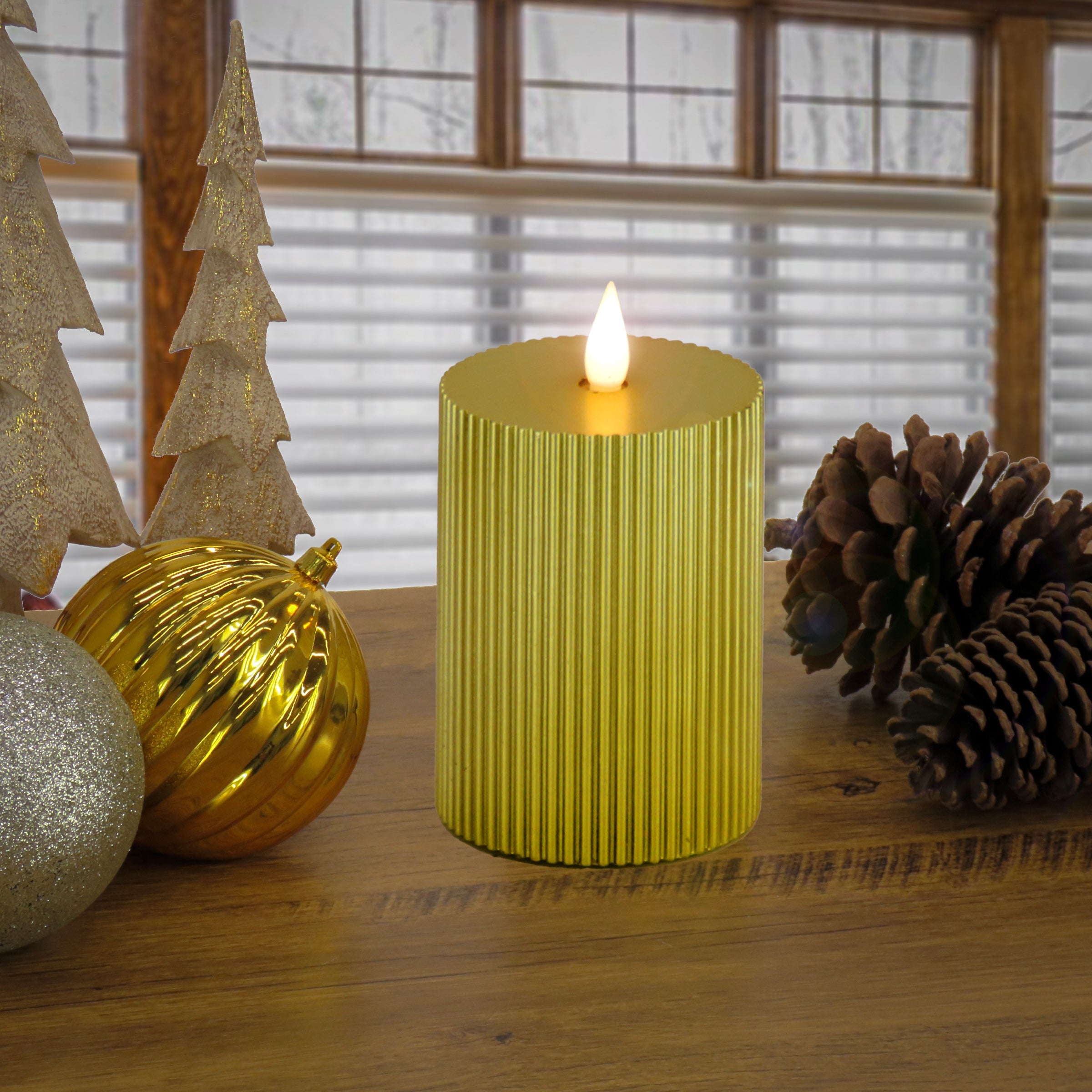 4 in. by 10 in. HGTV Home Collection Flameless Georgetown Pillar Candle, Gold