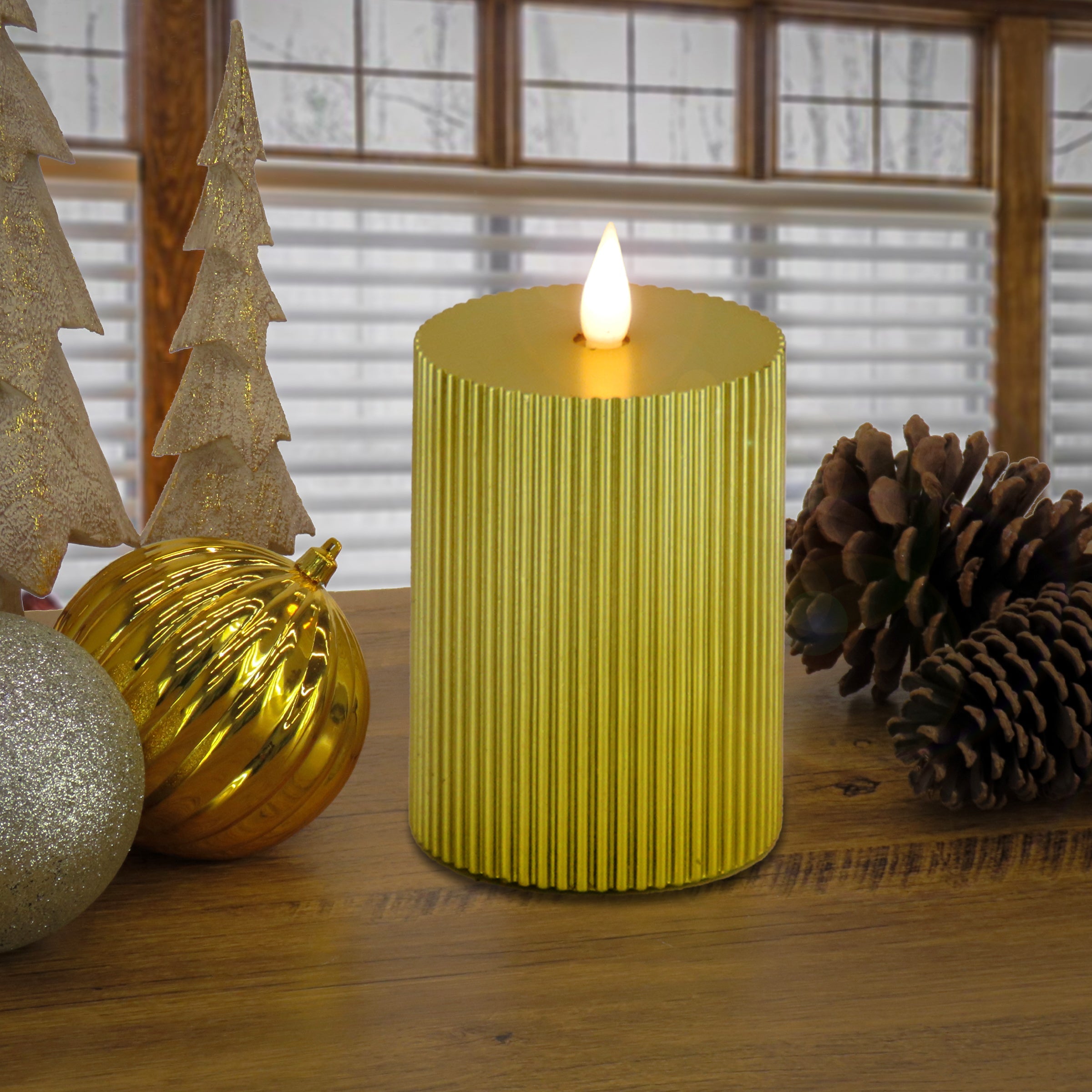 5 in. by 7 in. HGTV Home Collection Flameless Georgetown Pillar Candle, Gold