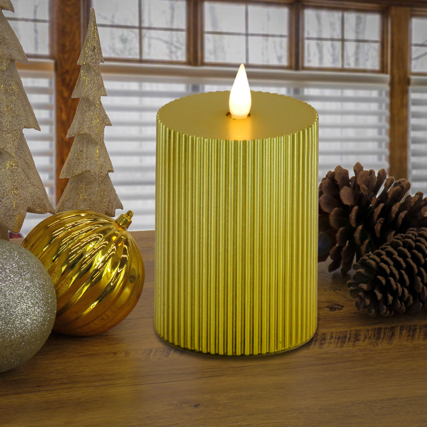 5 in. by 9  in. HGTV Home Collection Flameless Georgetown Pillar Candle, Gold