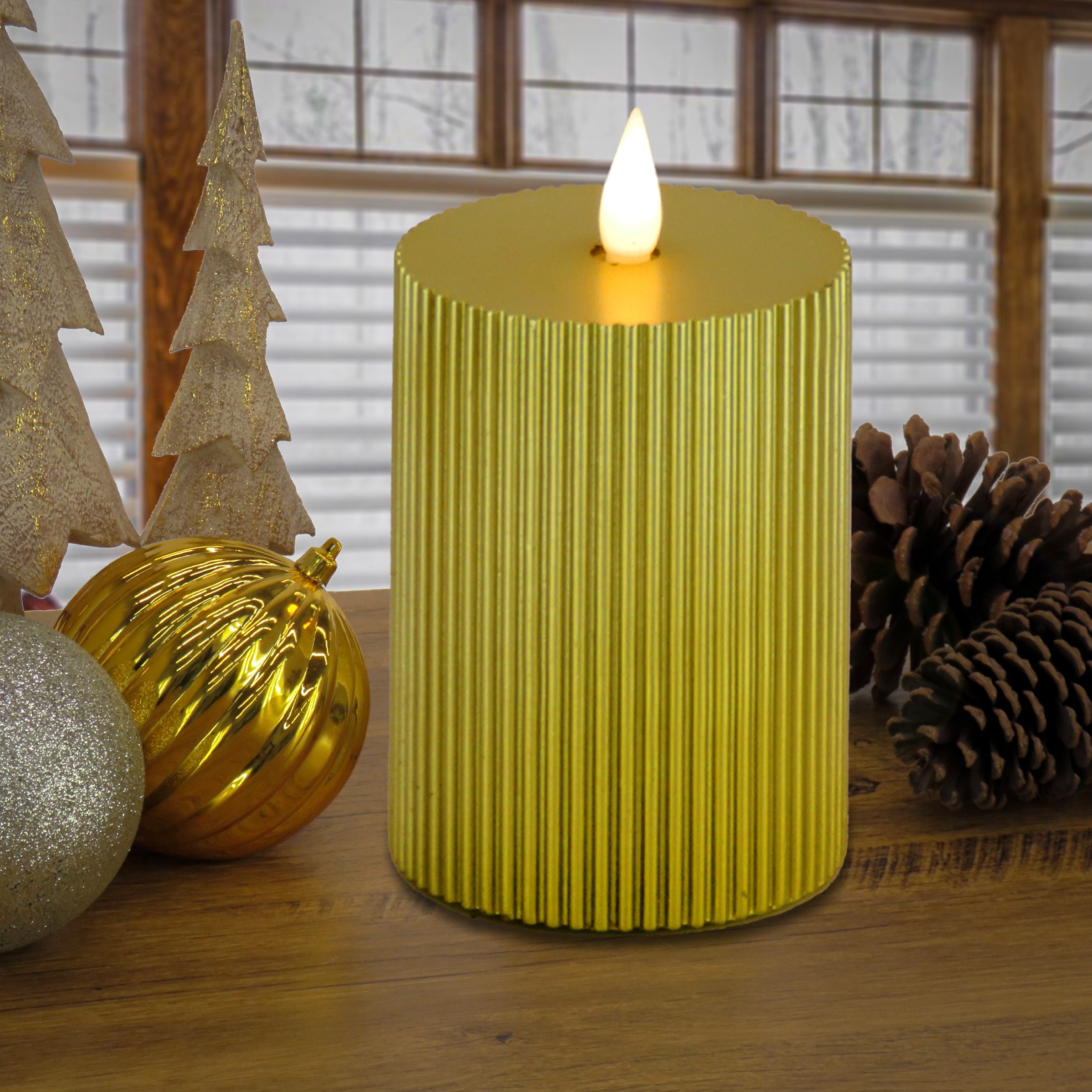 5 in. by 11 in. HGTV Home Collection Flameless Georgetown Pillar Candle, Gold