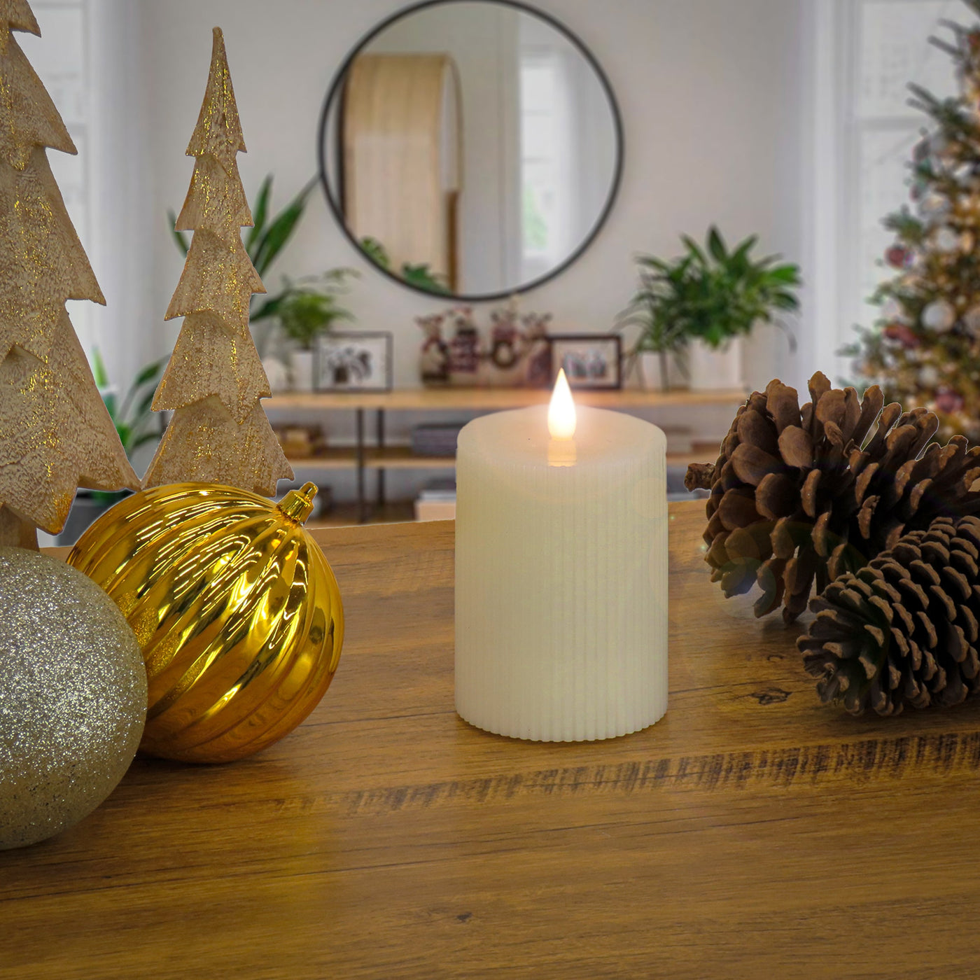3 in. by 5 in. HGTV Home Collection Flameless Georgetown Pillar Candle, Ivory