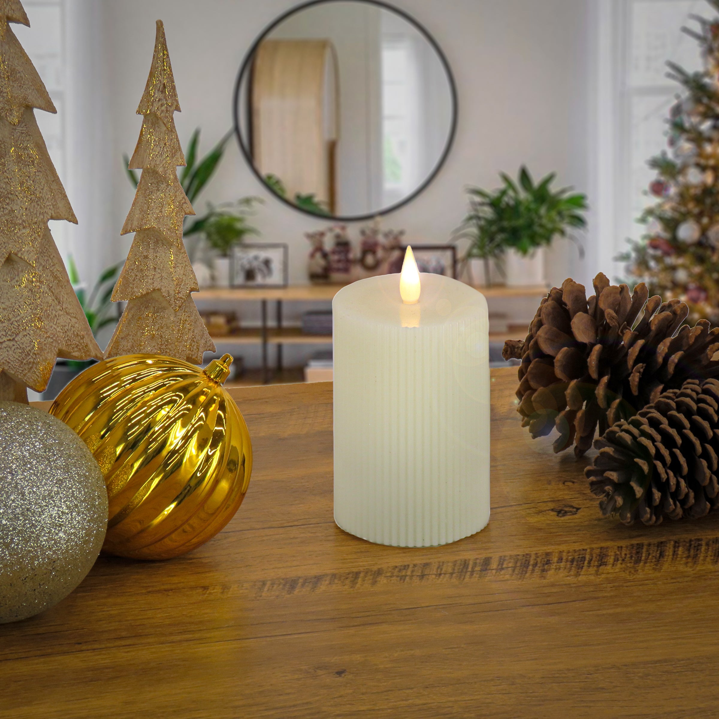 3 in. by 7 in. HGTV Home Collection Flameless Georgetown Pillar Candle, Ivory