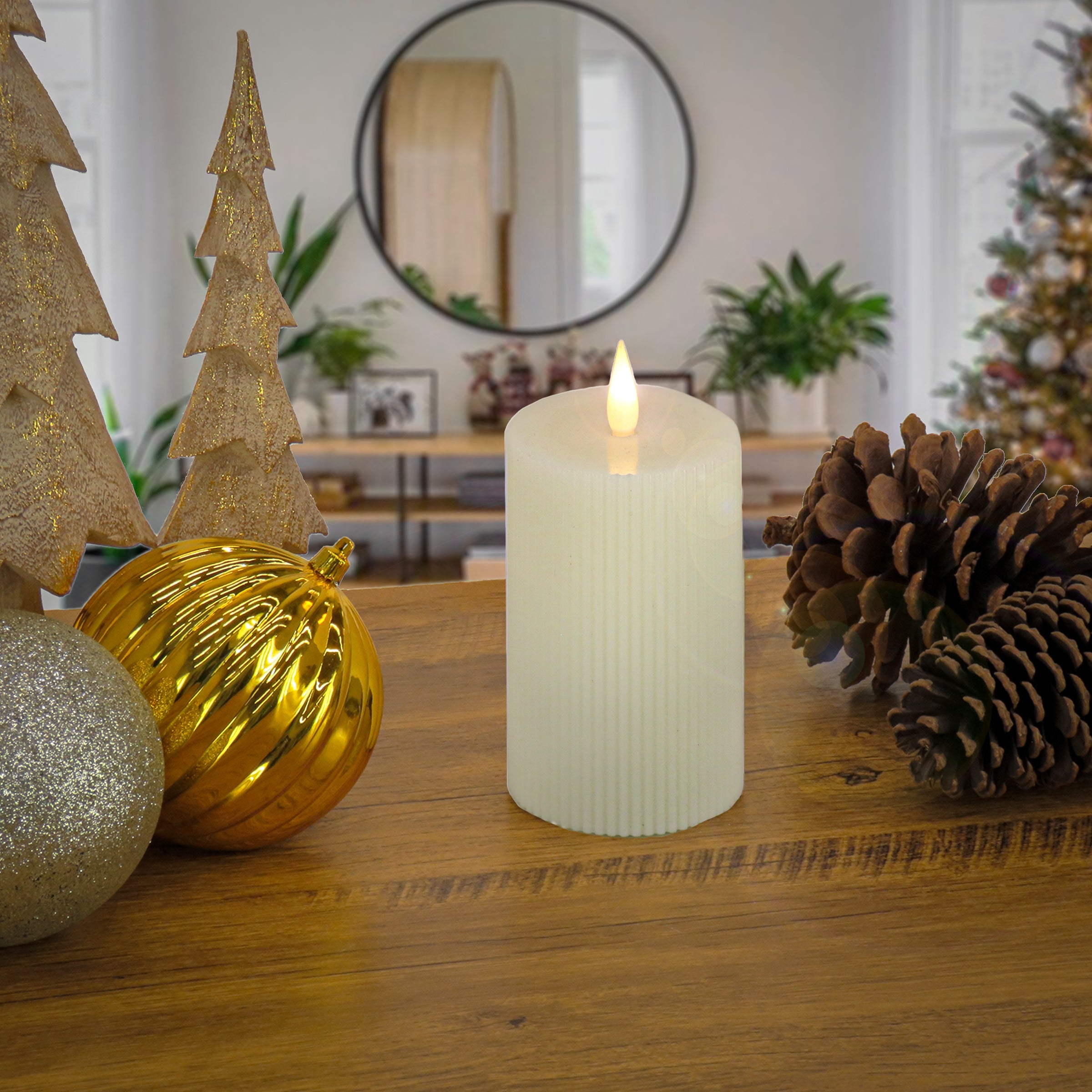 3 in. by 9 in. HGTV Home Collection Flameless Georgetown Pillar Candle, Ivory