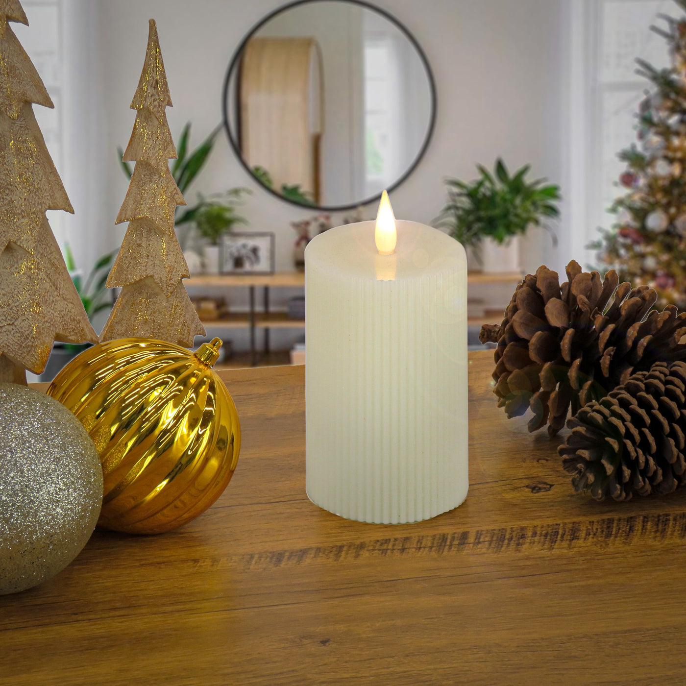 5 in. by 7 in. HGTV Home Collection Flameless Georgetown Pillar Candle, Ivory