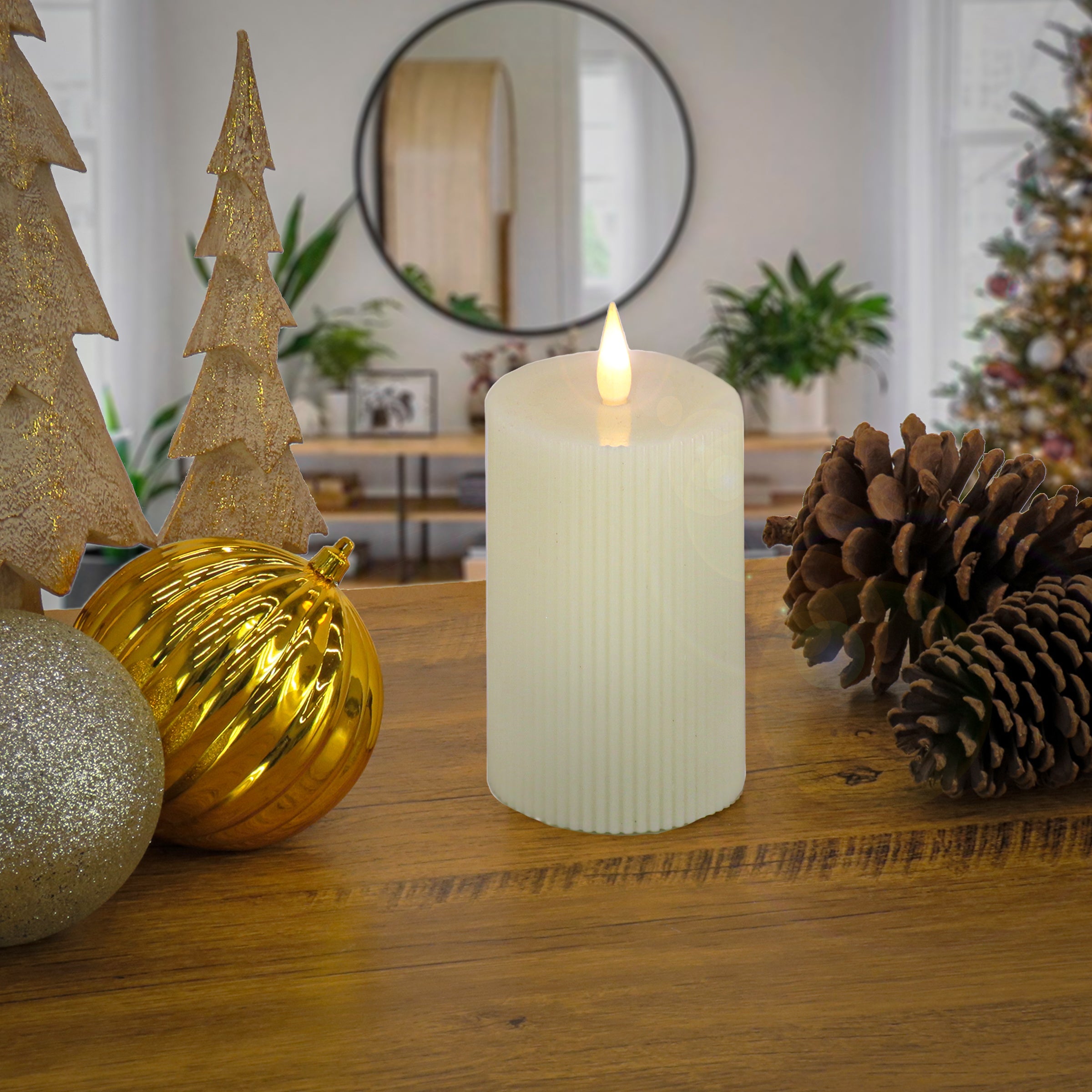5 in. by 7 in. HGTV Home Collection Flameless Georgetown Pillar Candle, Ivory