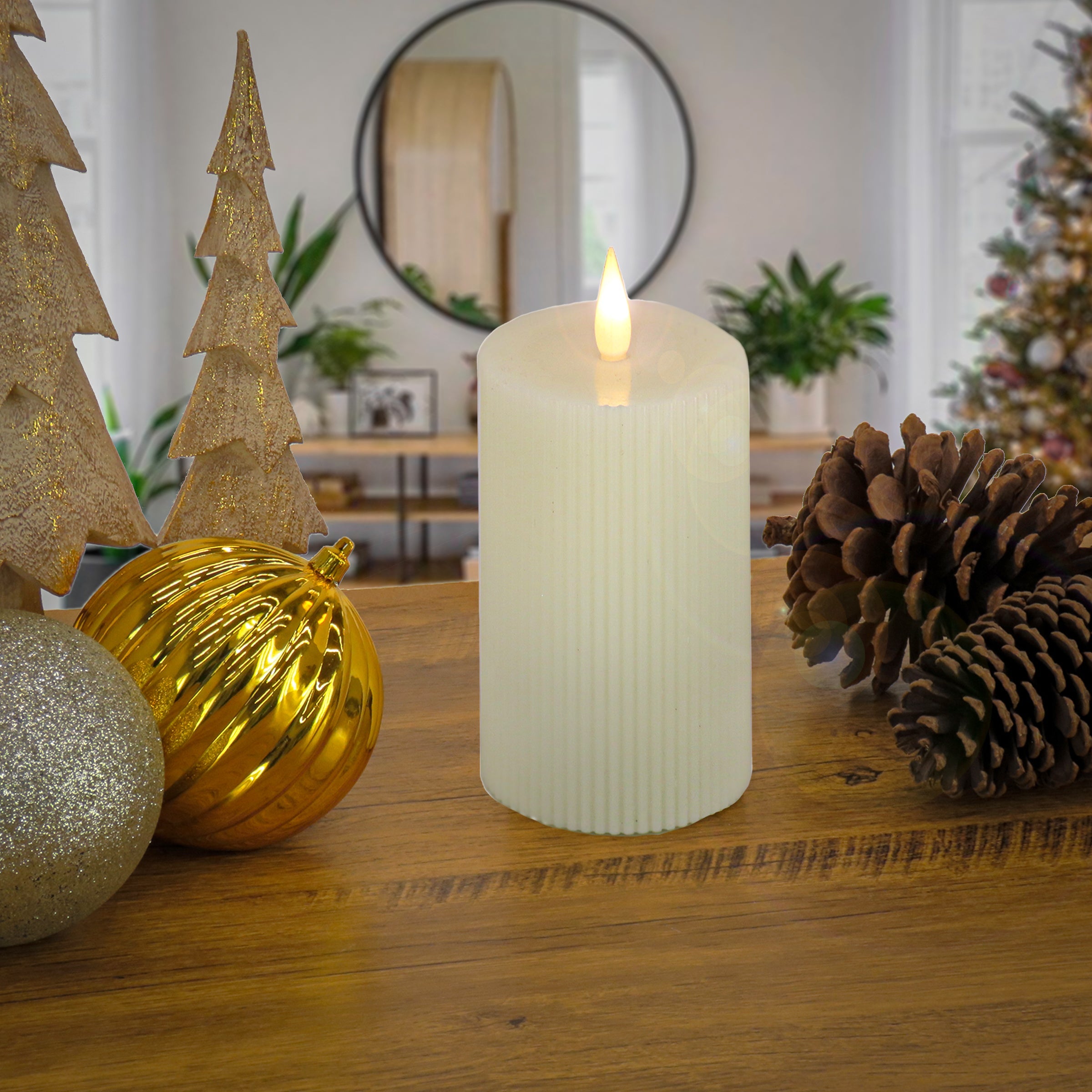 5 in. by 9  in. HGTV Home Collection Flameless Georgetown Pillar Candle, Ivory
