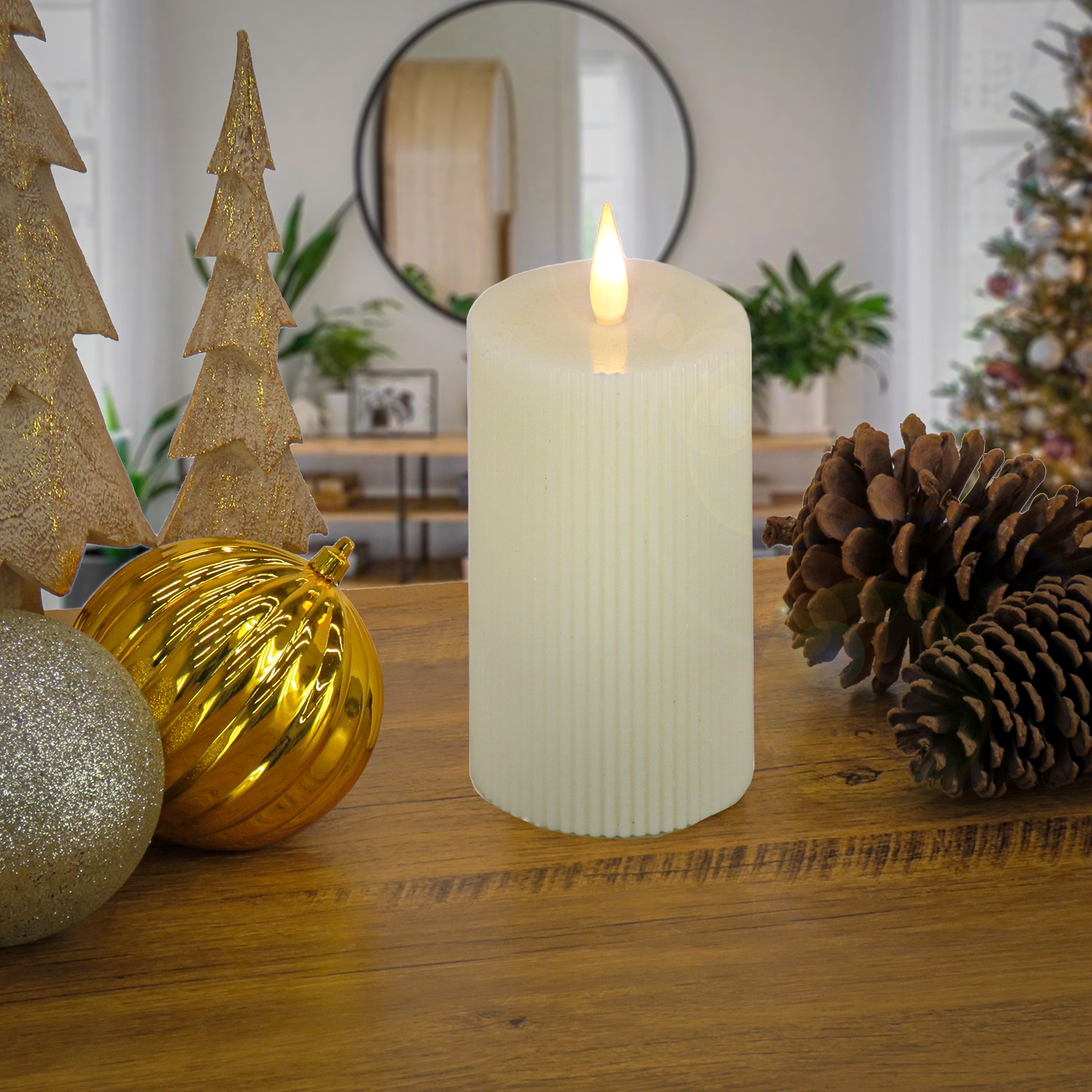 5 in. by 11 in. HGTV Home Collection Flameless Georgetown Pillar Candle, Ivory