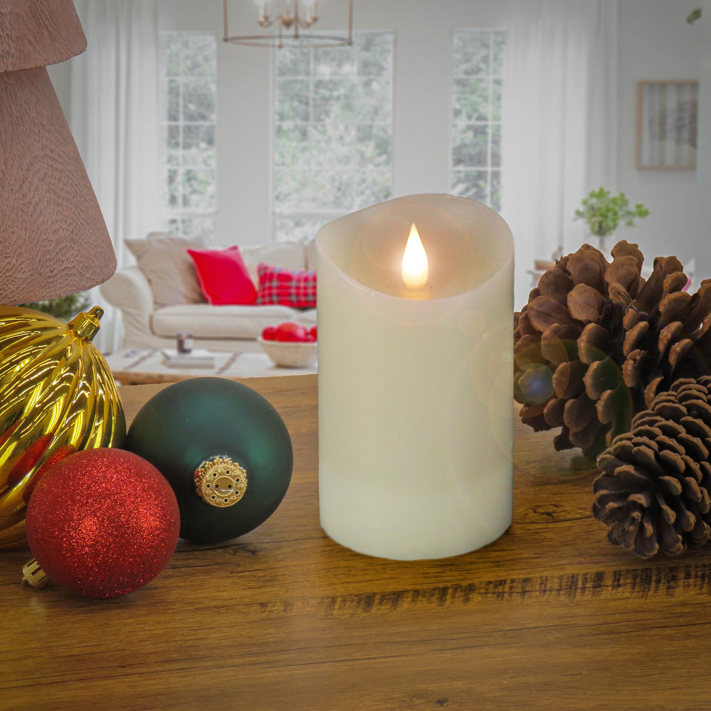 3 in. by 5 in. HGTV Home Collection Flameless Heritage Pillar Candle, Ivory