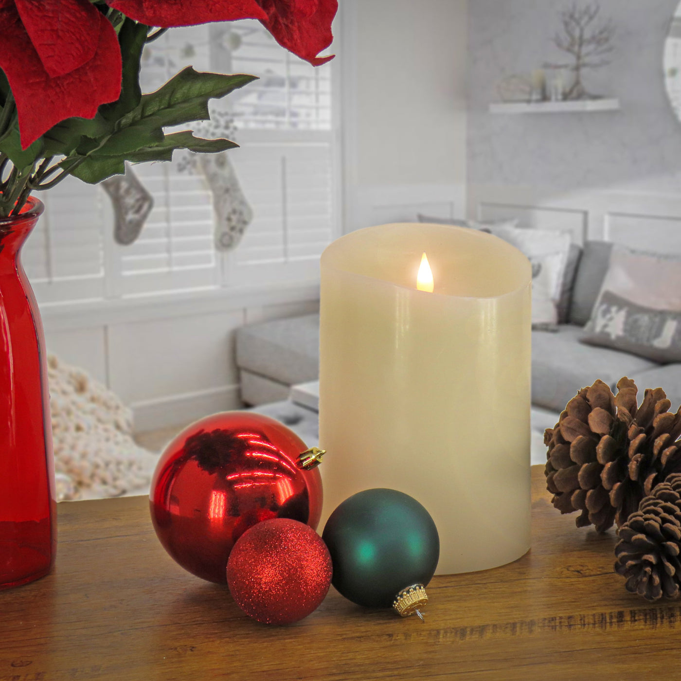 5 in. by 7 in. HGTV Home Collection Flameless Heritage Pillar Candle, Ivory