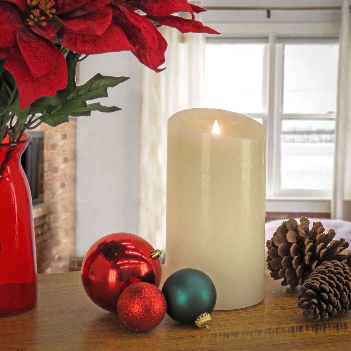 5 in. by 9  in. HGTV Home Collection Flameless Heritage Pillar Candle, Ivory