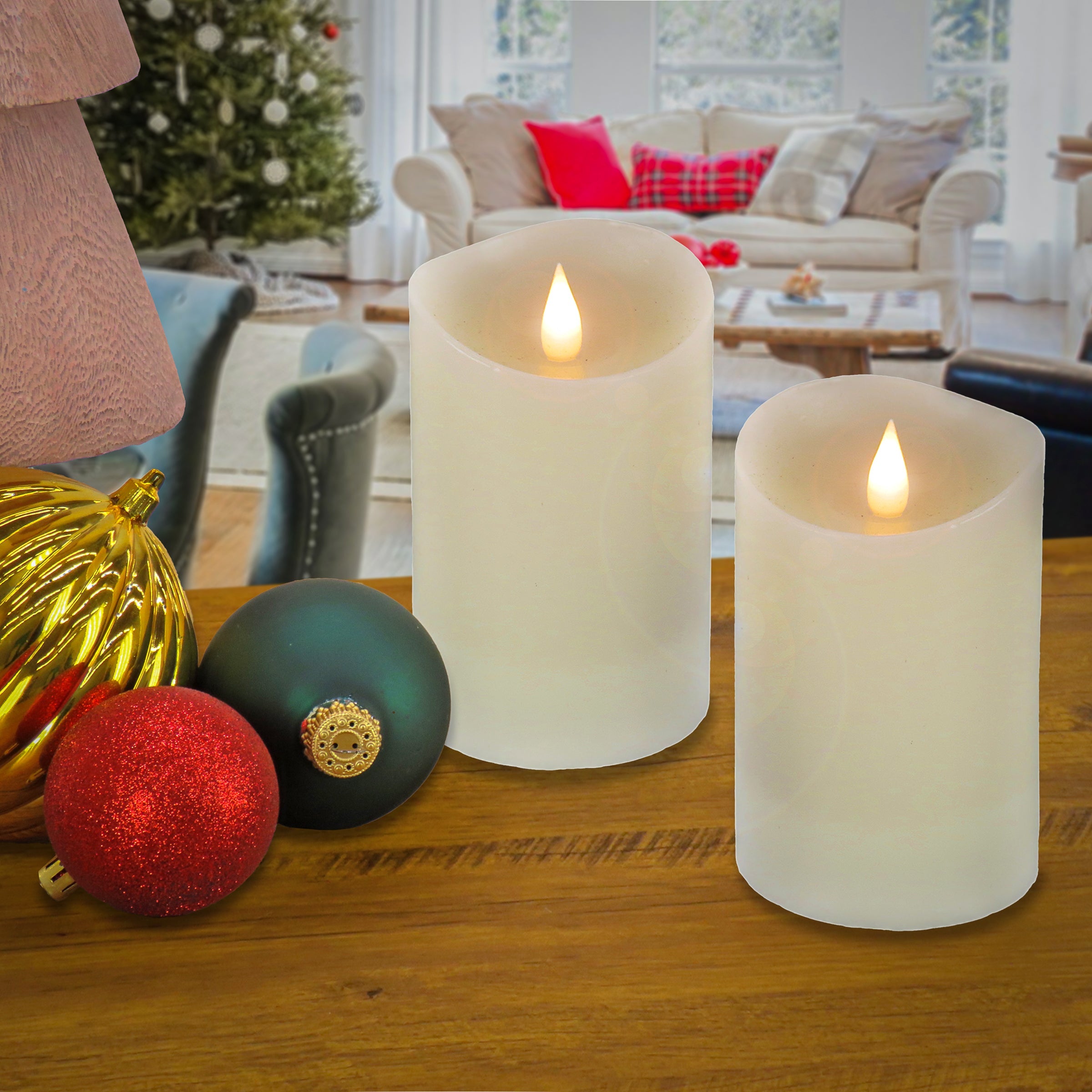 2 in. by 5 in. HGTV Home Collection Flameless Heritage Pillar Candle Pair, Ivory
