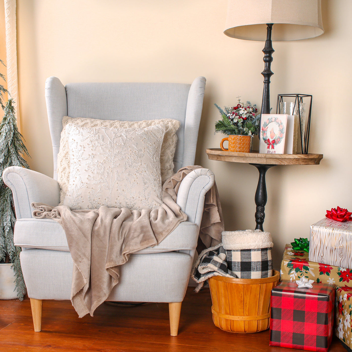 18 in. HGTV Home Collection White Boho Christmas Pillow