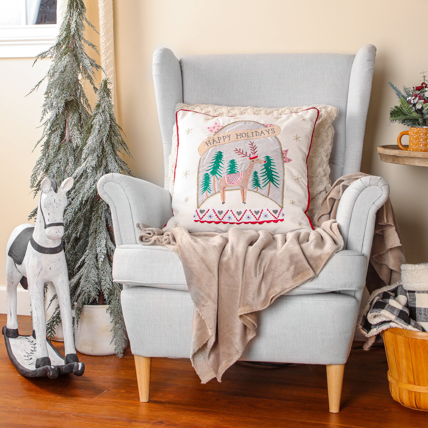 18 in. HGTV Home Collection Snow Globe Christmas Pillow