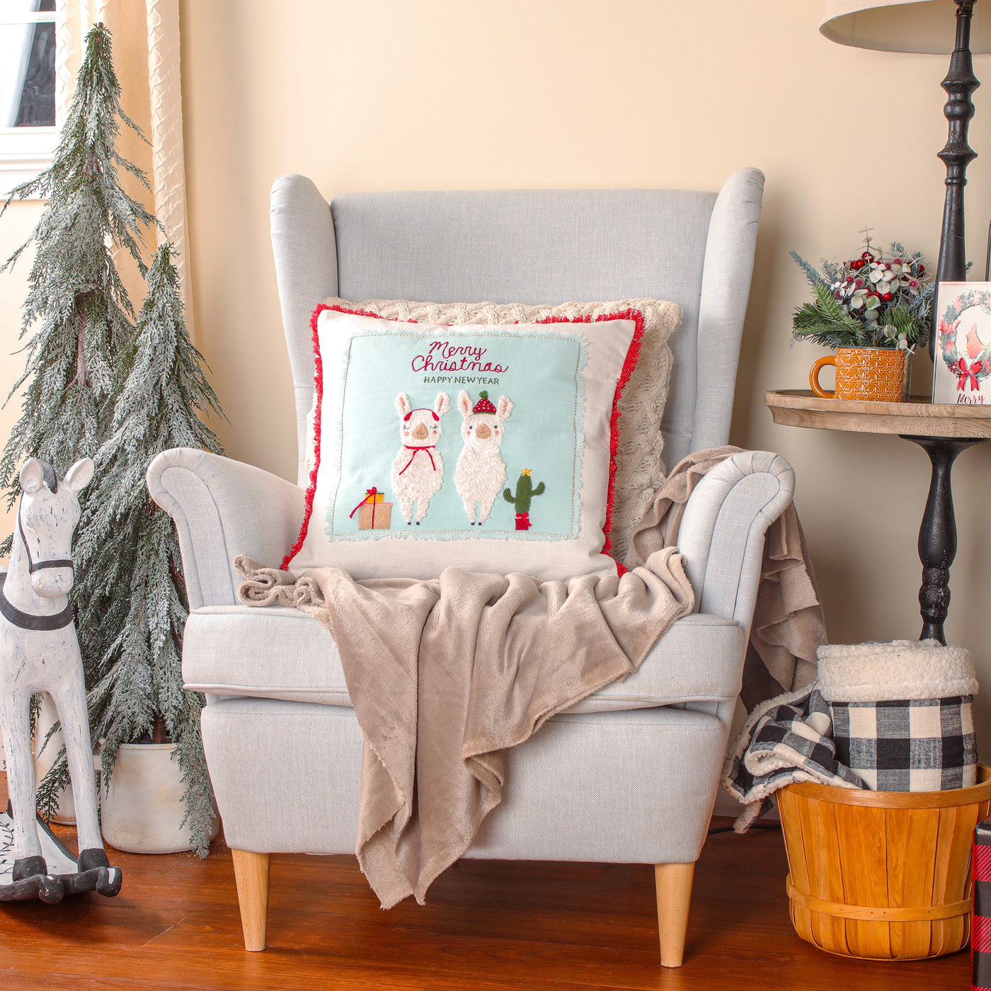 18 in. HGTV Home Collection Merry Christmas Llamas Pillow