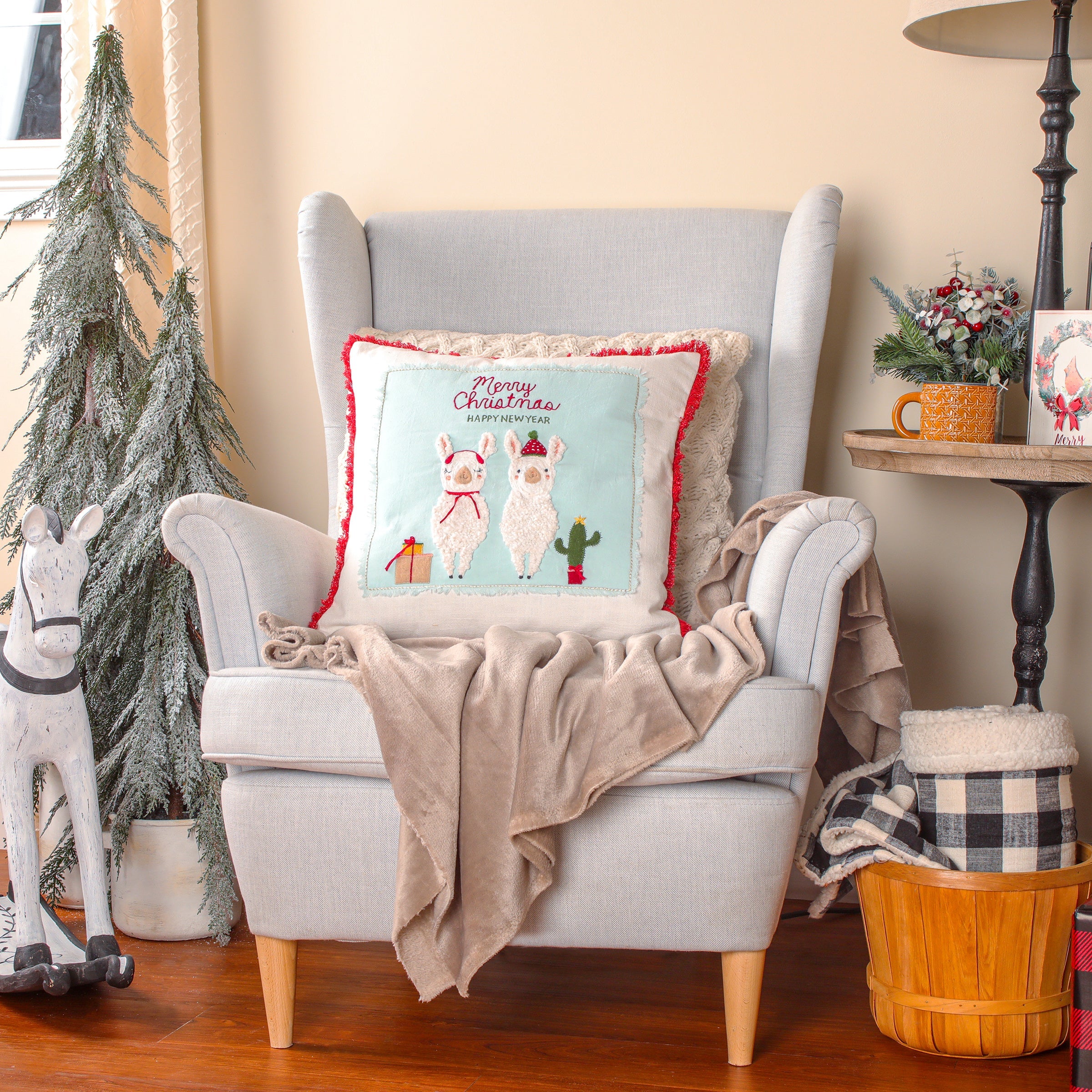 18 in. HGTV Home Collection Merry Christmas Llamas Pillow