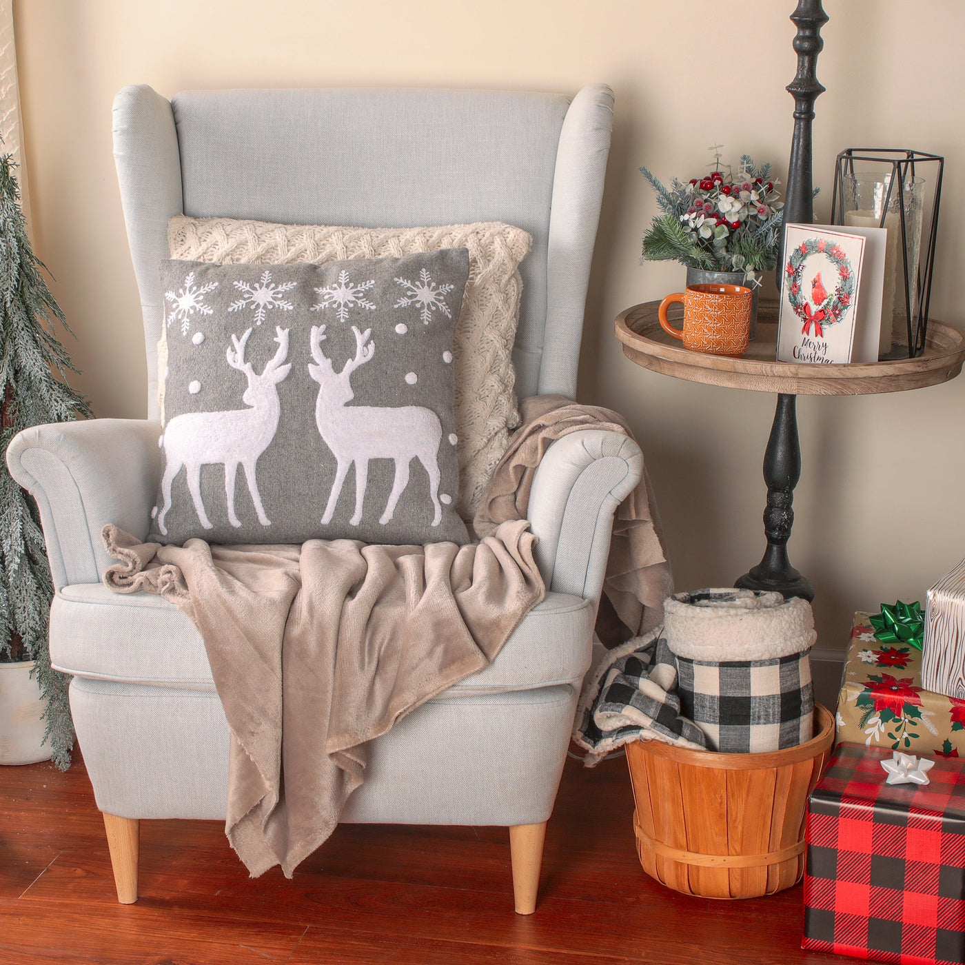 18 in. HGTV Home Collection Reindeer and Snowflakes Pillow