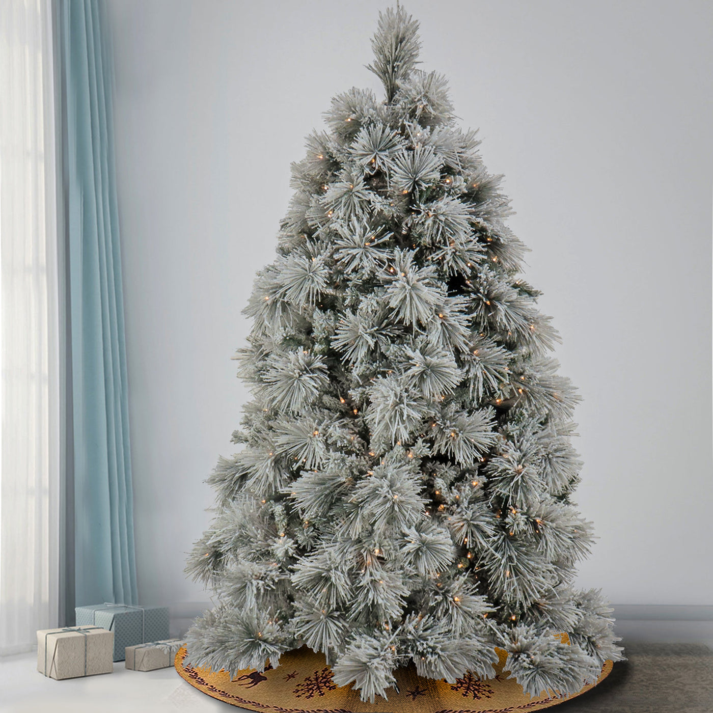 7.5 ft. Pre-Lit Flocked Bavarian Pine Tree