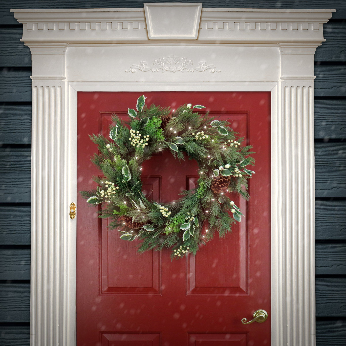 28 in. Pre-Lit HGTV Home Collection Holly and Berry Wreath