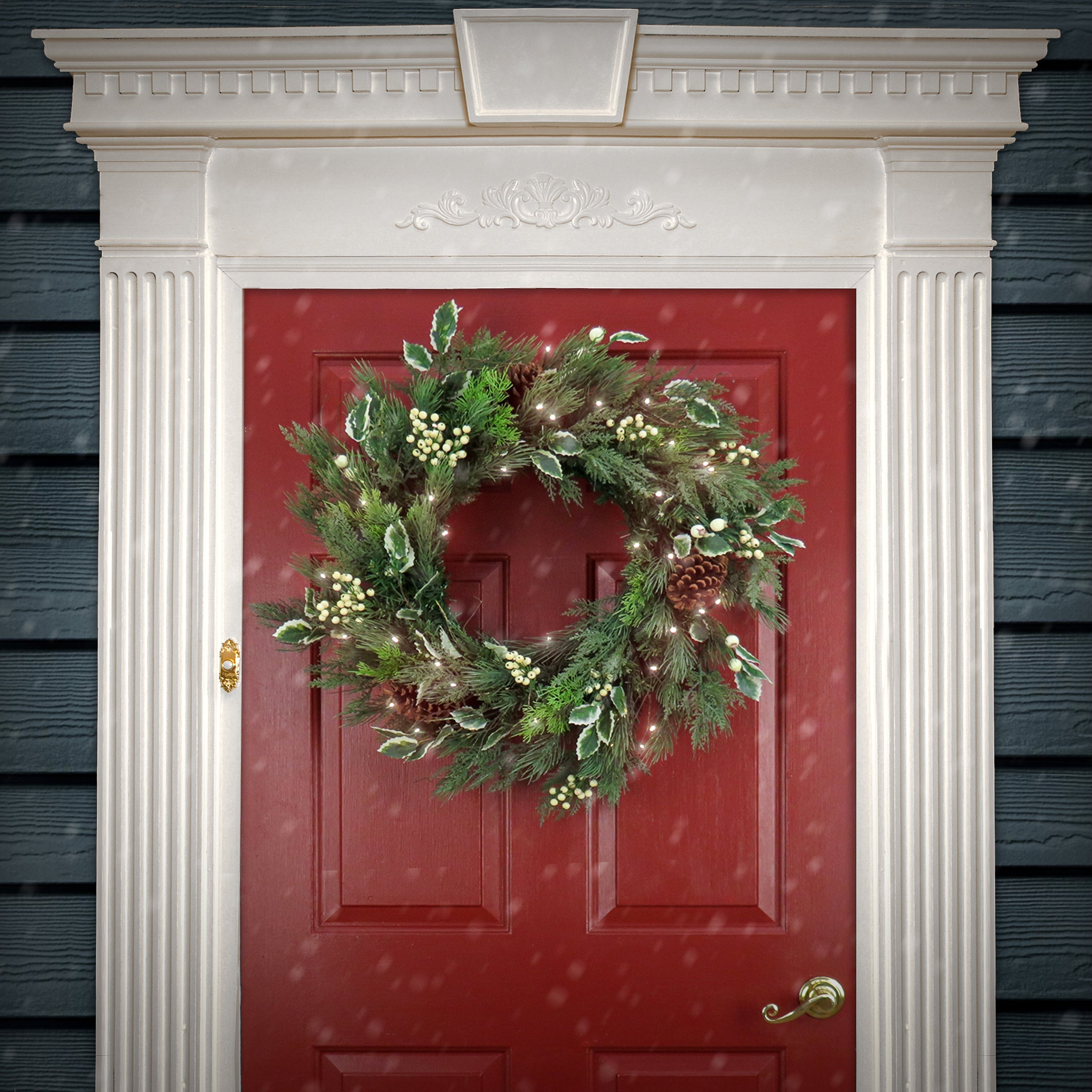 28 in. Pre-Lit HGTV Home Collection Holly and Berry Wreath