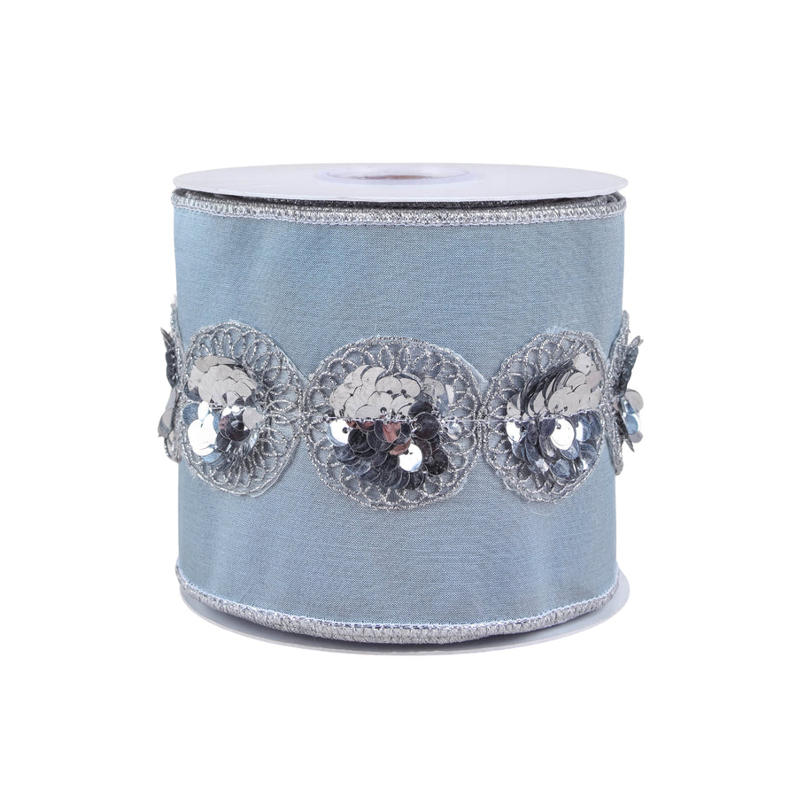 4 in. HGTV Home Collection Sequin Beaded Taffeta Ribbon, Blue