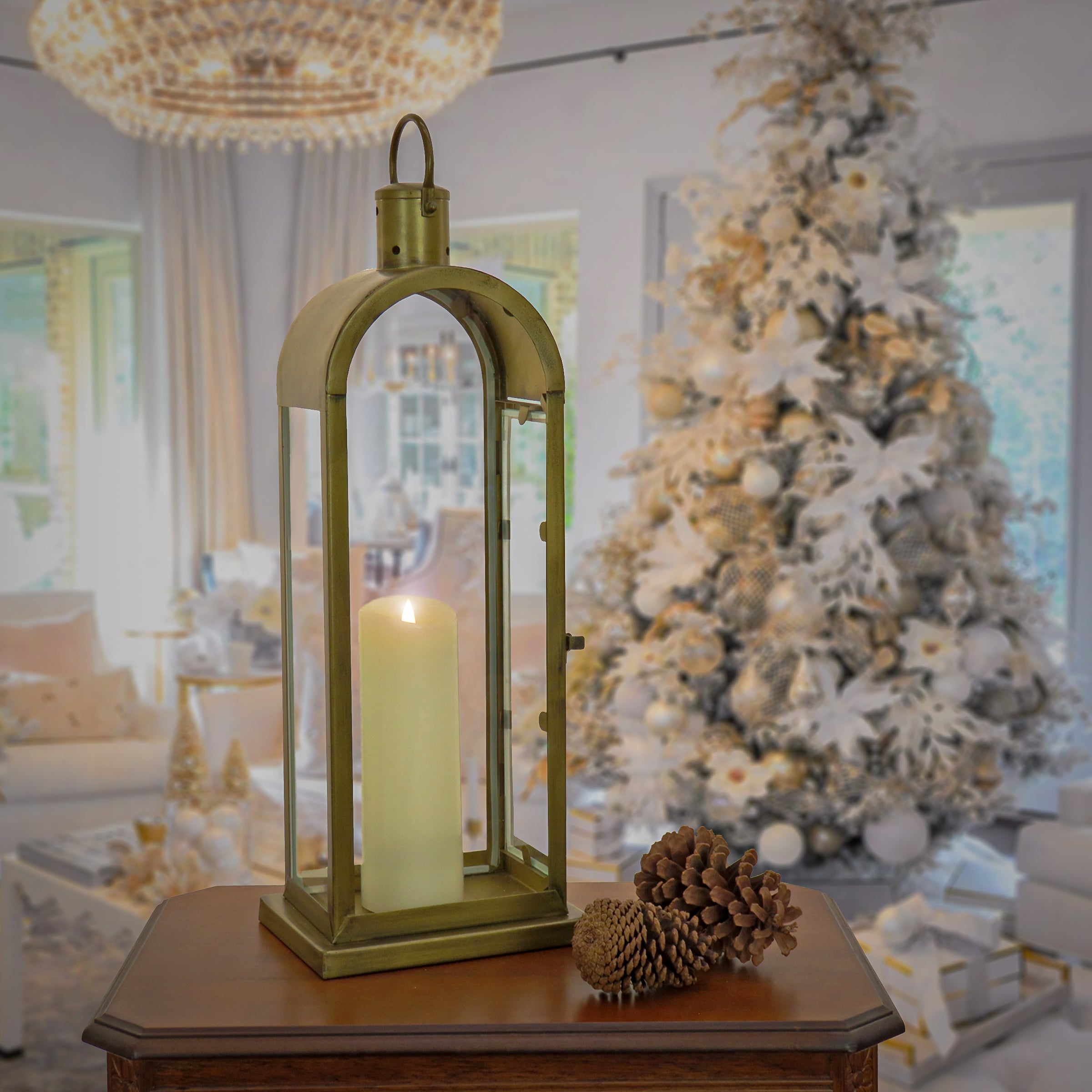 22 in. HGTV Home Collection Antique Bronze Arched Lantern, Medium