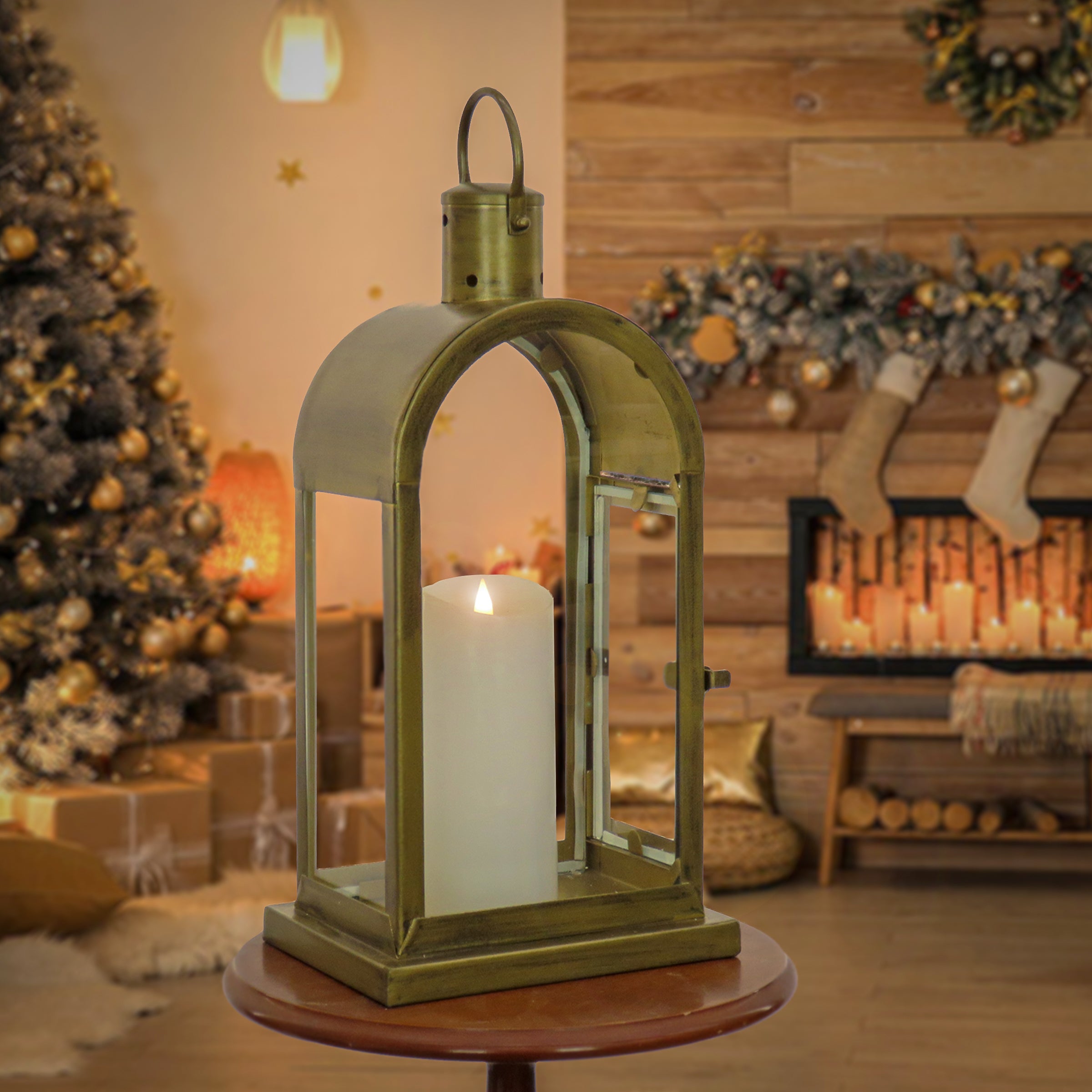 16 in. HGTV Home Collection Antique Bronze Arched Lantern, Small