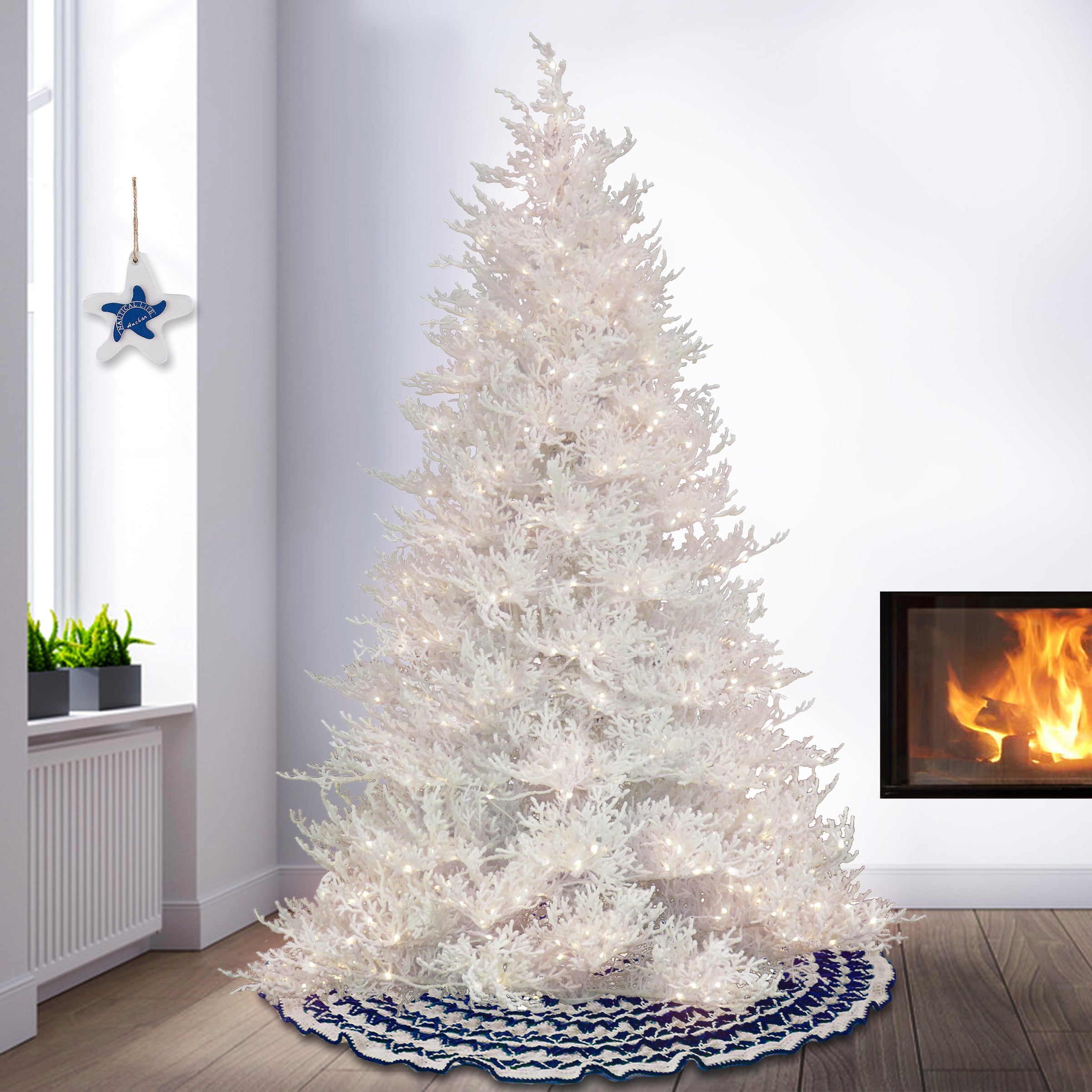 9 ft. Pre-Lit Christmas by the Sea Coral Tree with Warm White LED Lights