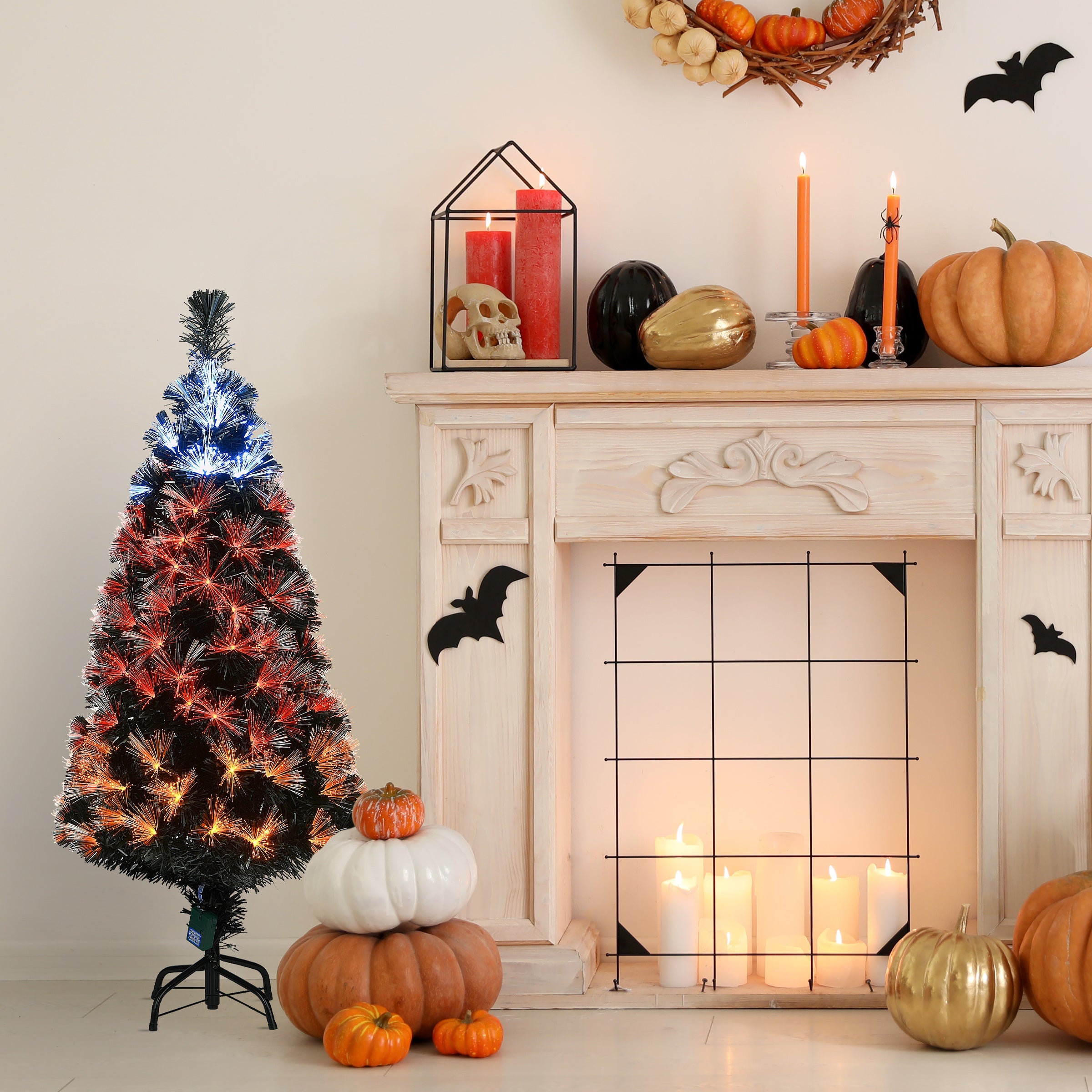 4 ft. Halloween Pre-Lit Black Tree with Fiber Optic, Candy Corn LED Light