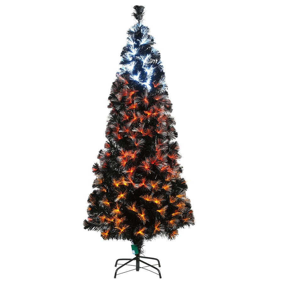 6 ft. Halloween Pre-Lit Black Tree with Fiber Optic, Candy Corn LED Lights
