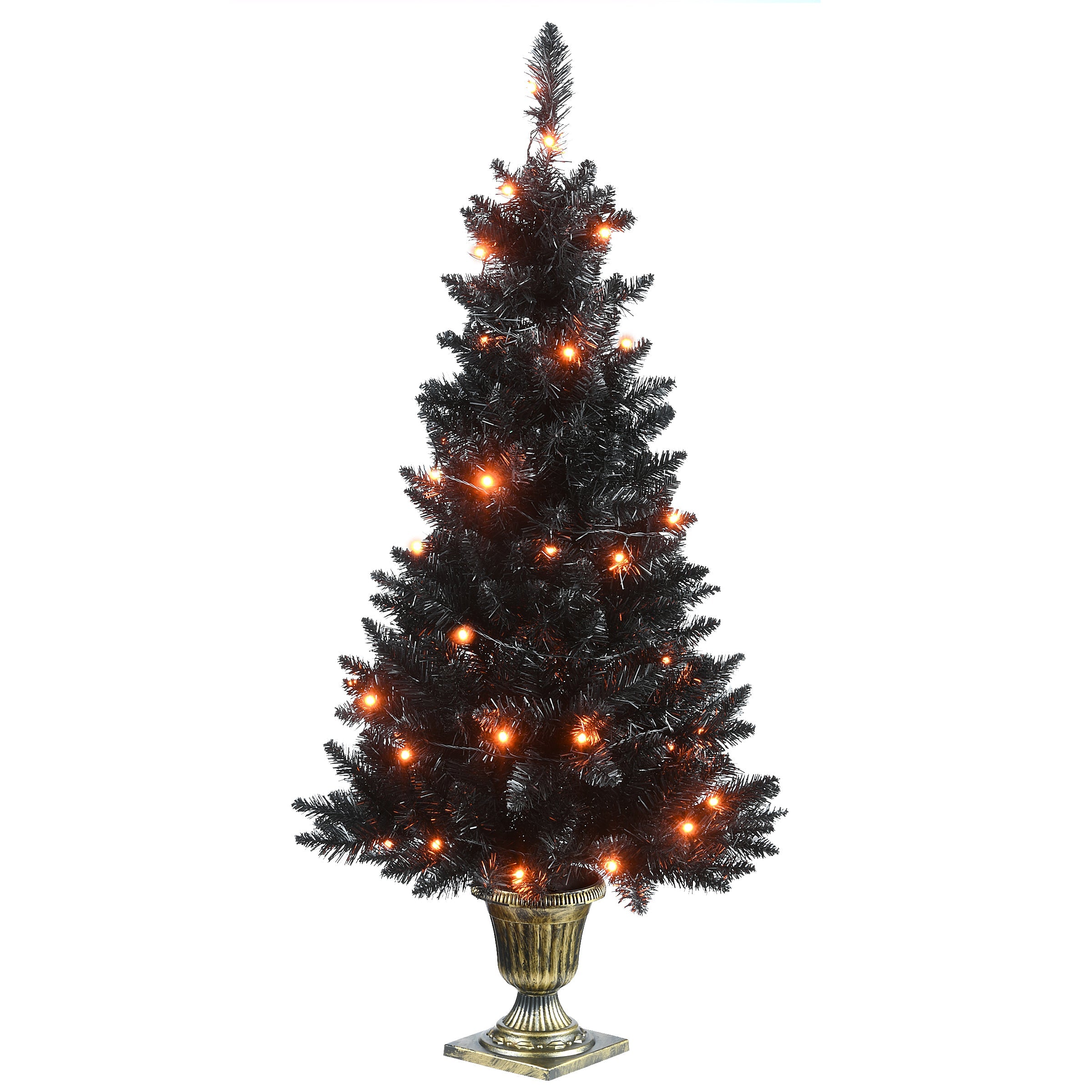 4 ft. Black Entrance Tree with String of Orange Lights