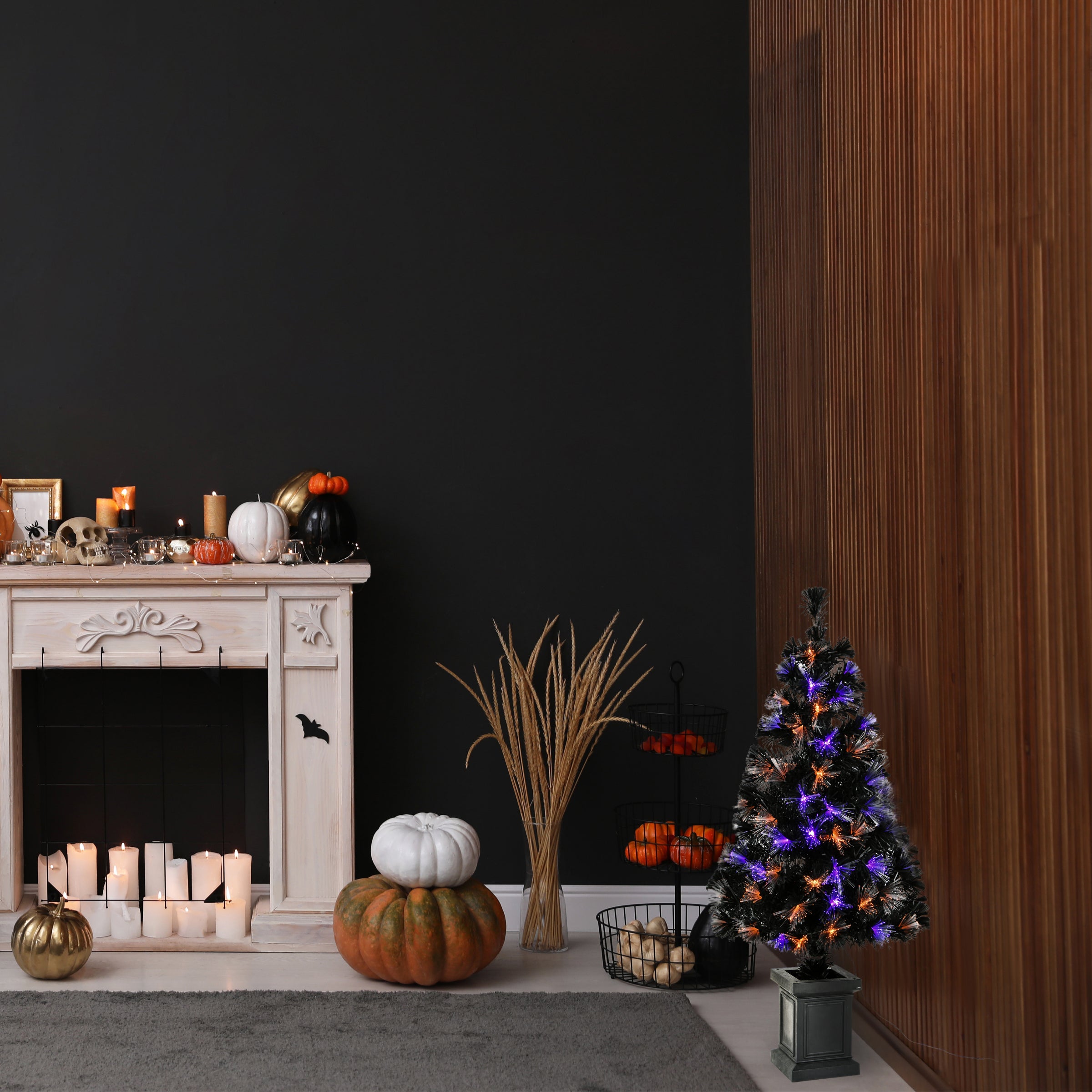 4 ft. Halloween Pre Lit Black Tree Decoration with Fiber Optic, LED Lights