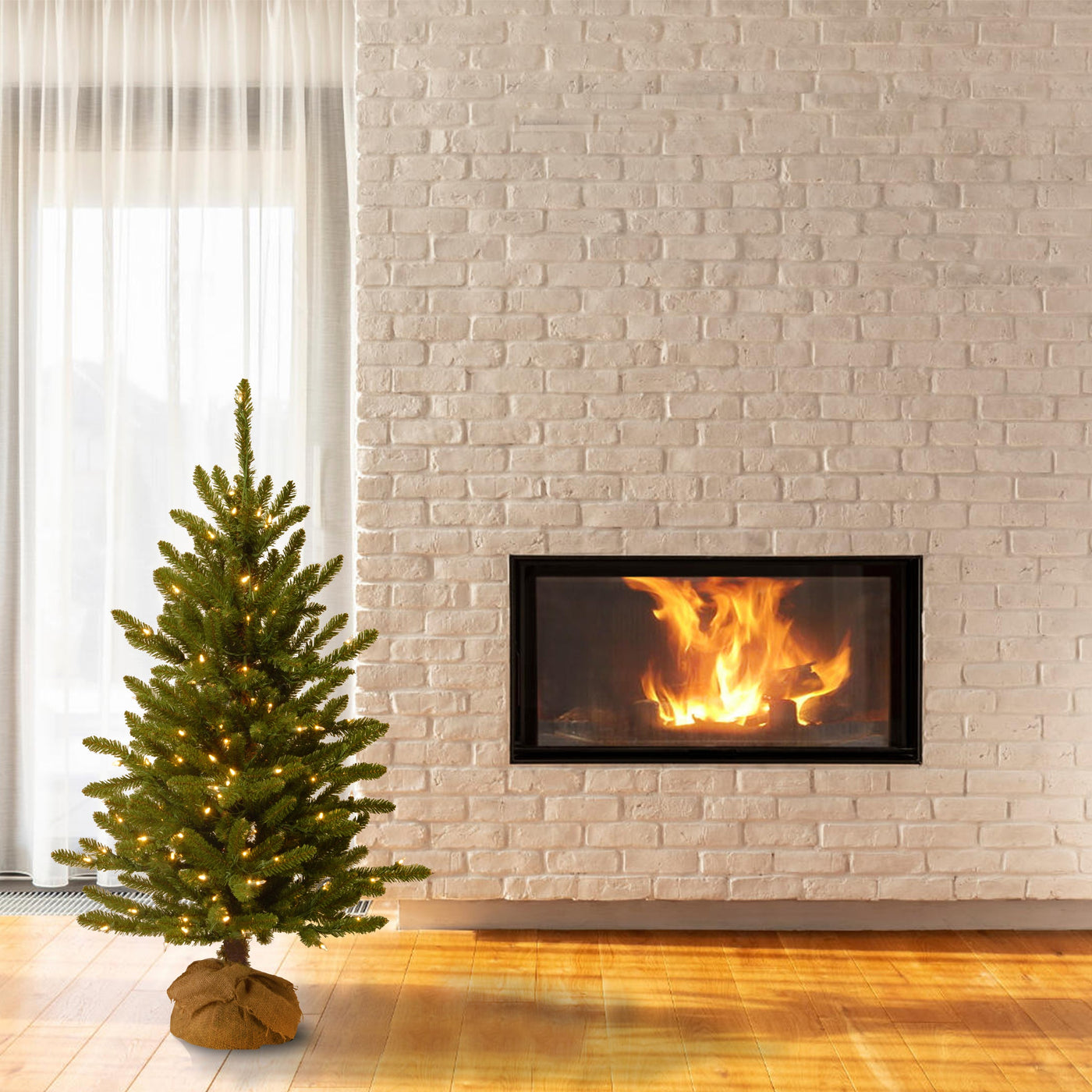 4 ft. Pre-Lit Kensington Fir Tree in a Burlap Sack with Clear Lights