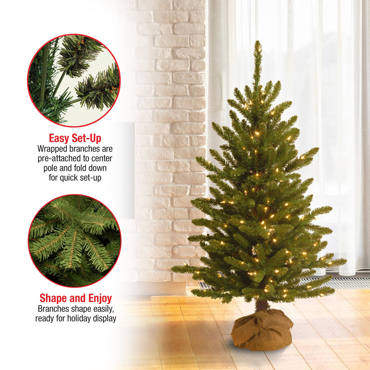 4 ft. Pre-Lit Kensington Fir Tree in a Burlap Sack with Clear Lights