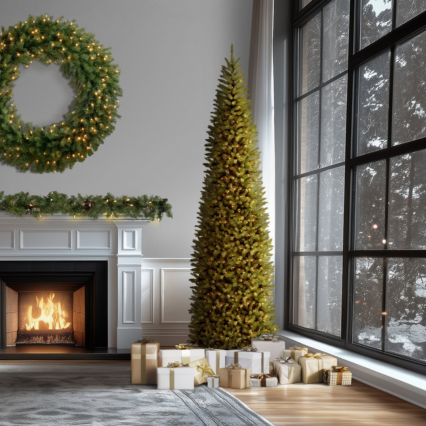 10 ft.Pre-Lit Kingswood Fir Pencil Slim Tree with Clear Lights