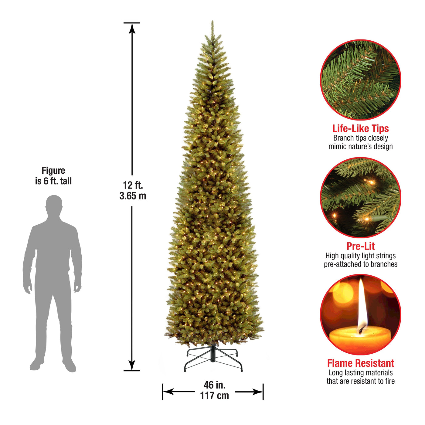 12 ft. Pre-Lit Kingswood Fir Pencil Slim Tree with Clear Lights
