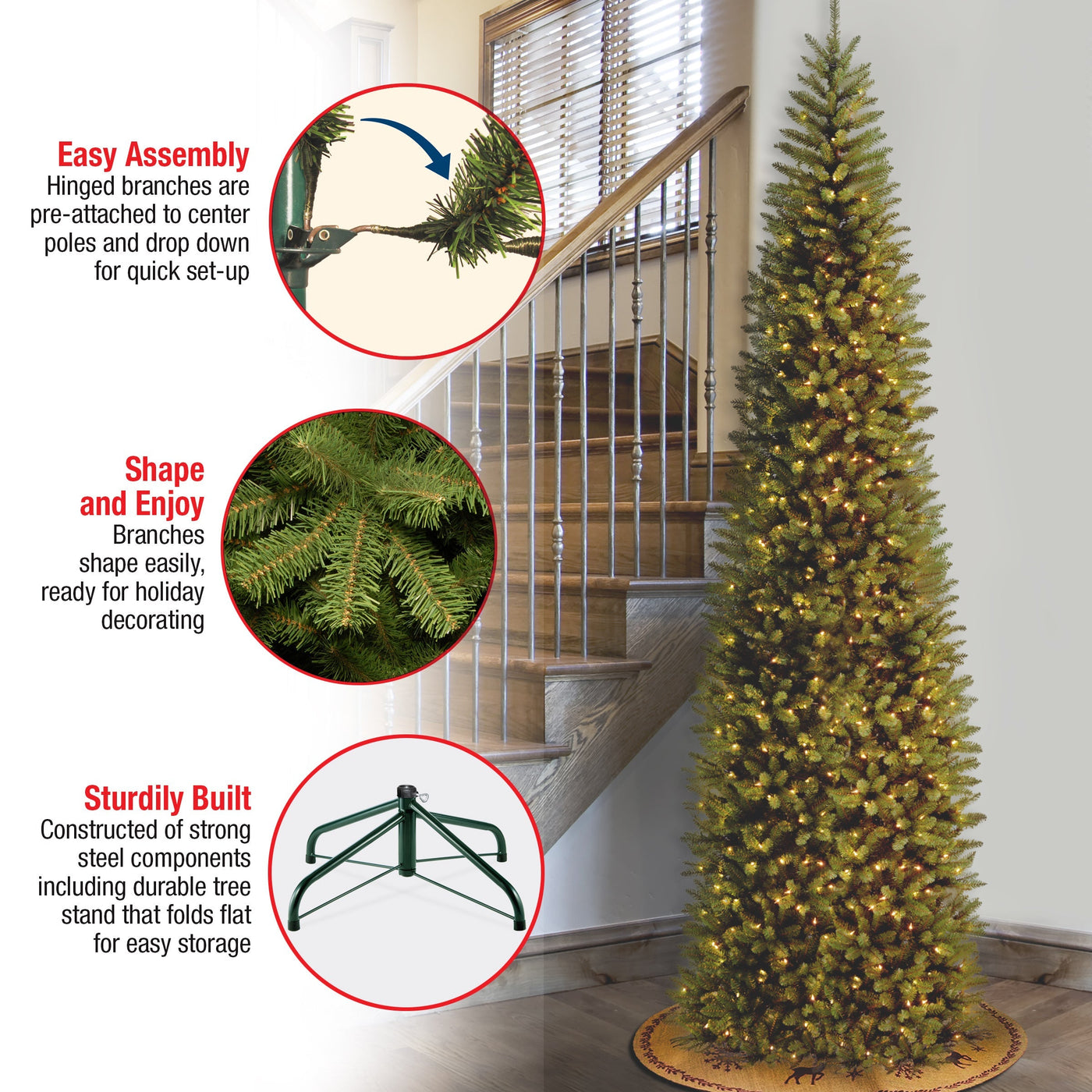 12 ft. Pre-Lit Kingswood Fir Pencil Slim Tree with Clear Lights
