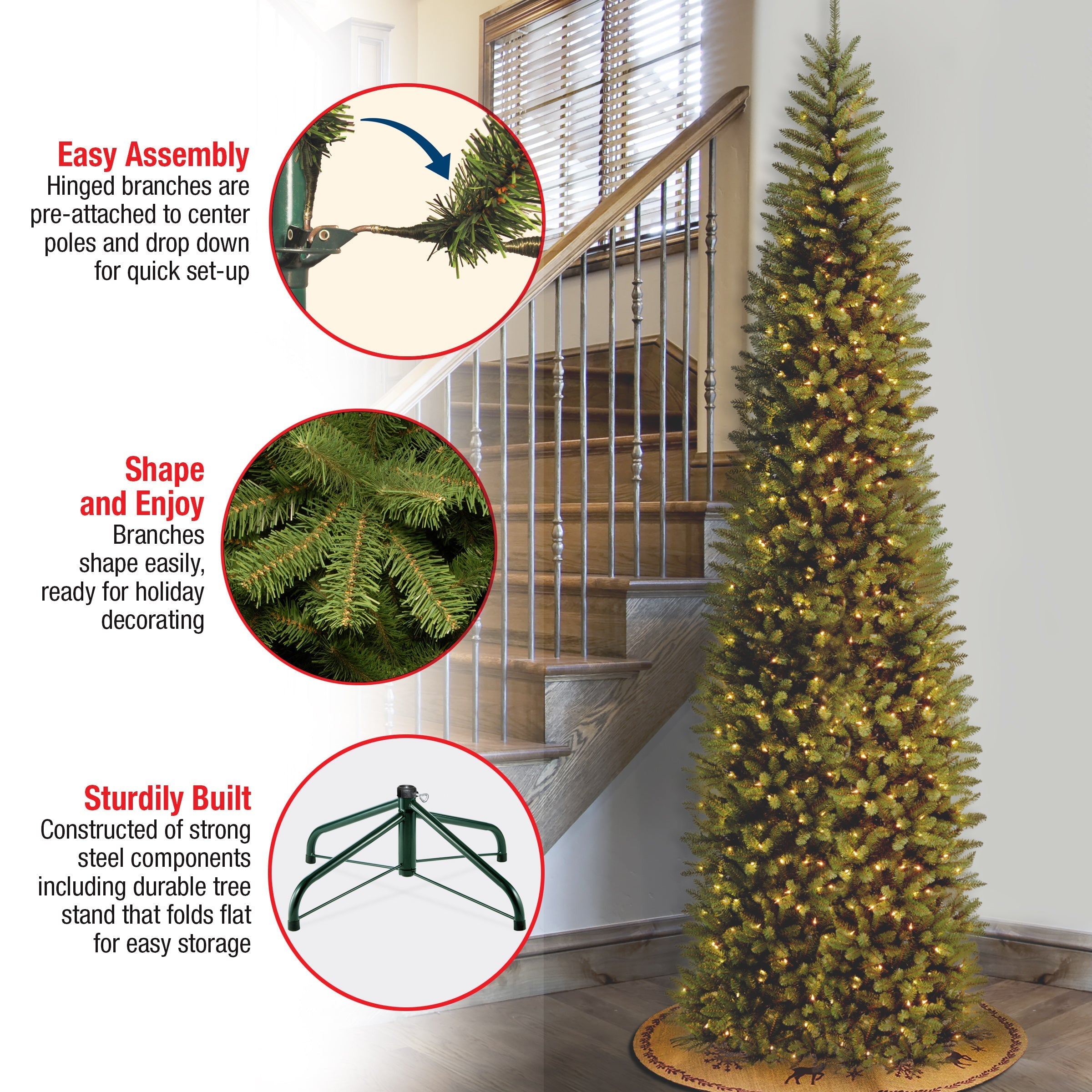 12 ft. Pre-Lit Kingswood Fir Pencil Slim Tree with Clear Lights