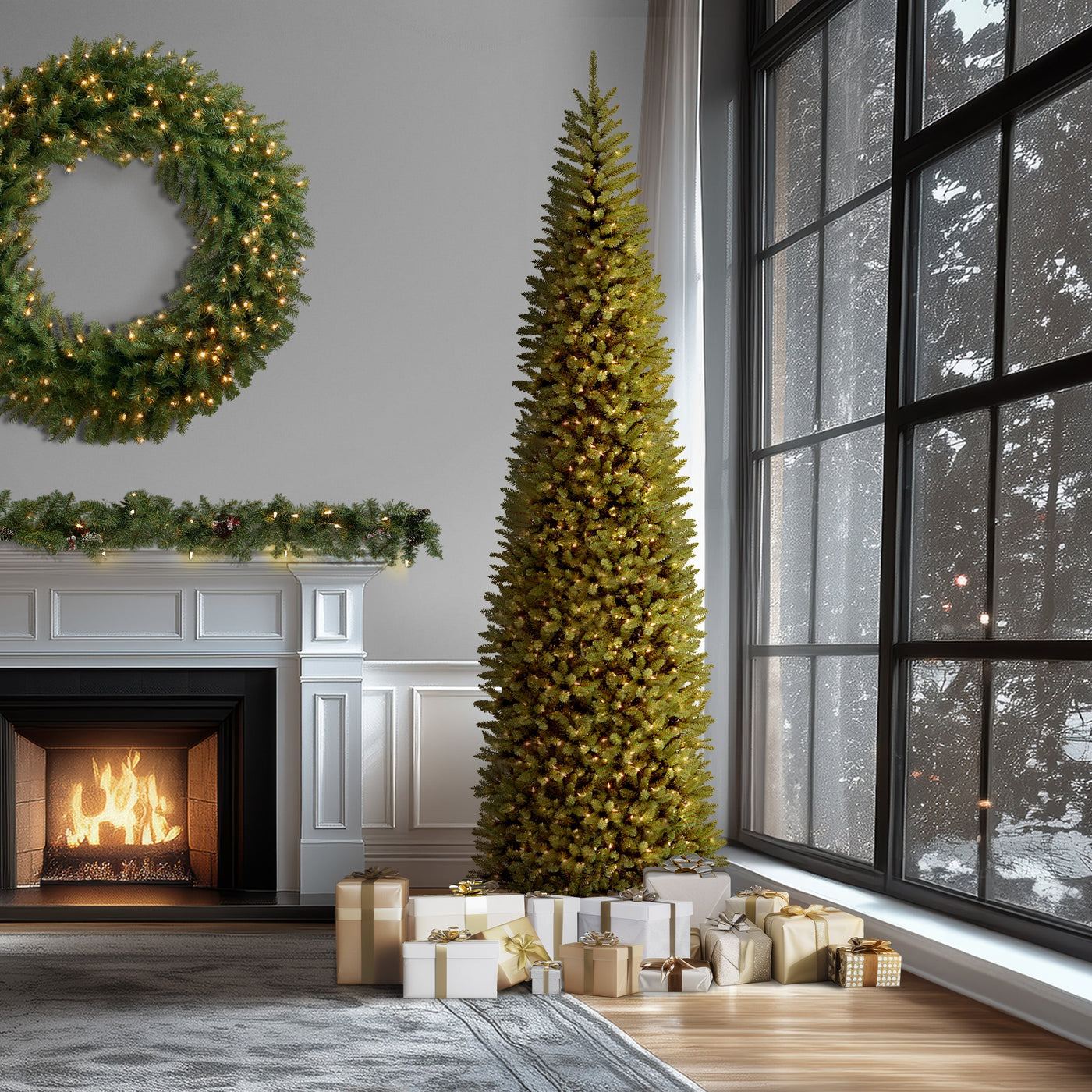 14 ft. Pre-Lit Kingswood Fir Pencil Tree with Clear Lights
