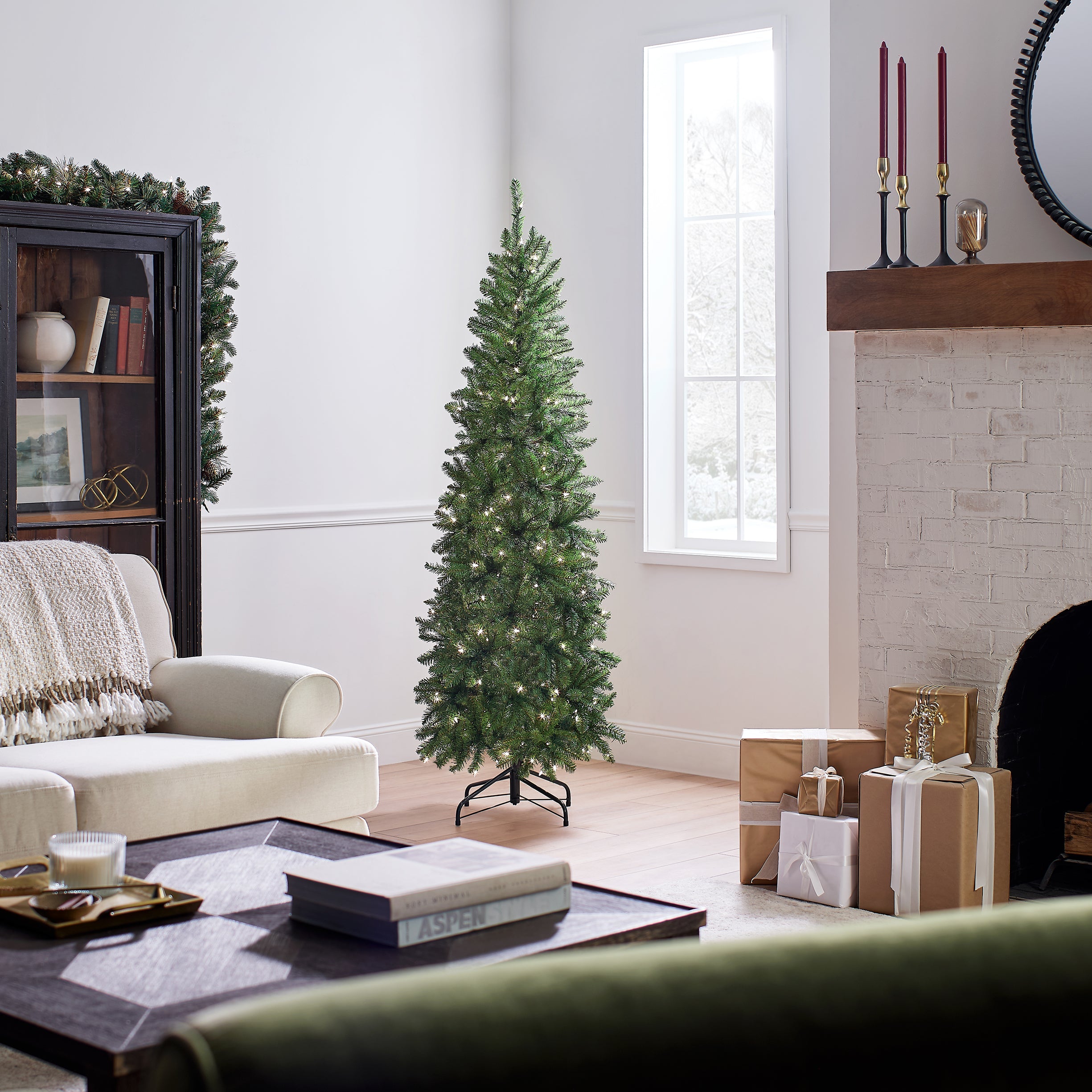 6 ft. Pre-Lit Kingswood Fir Pencil Tree with Clear Lights