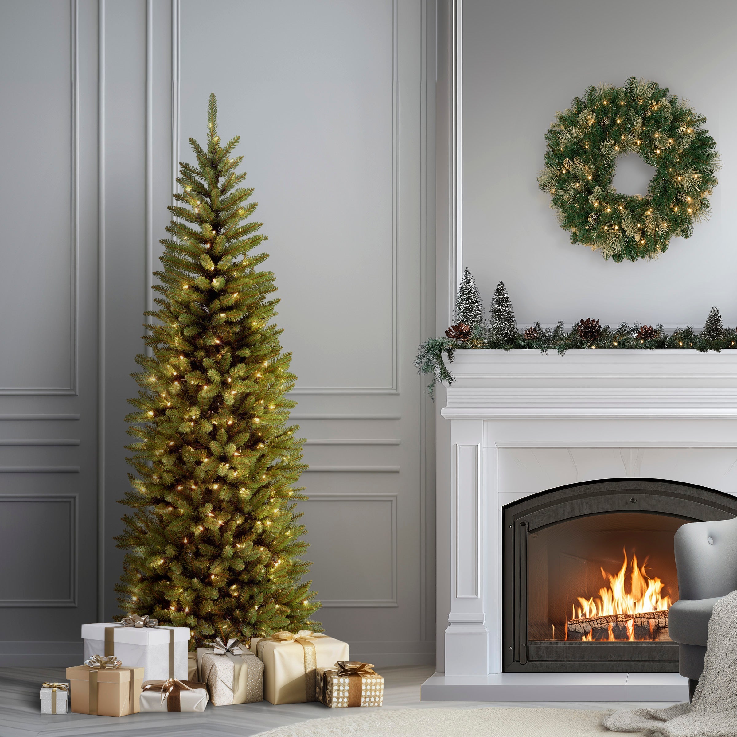 6 ft. Pre-Lit Kingswood Fir Pencil Tree with Clear Lights
