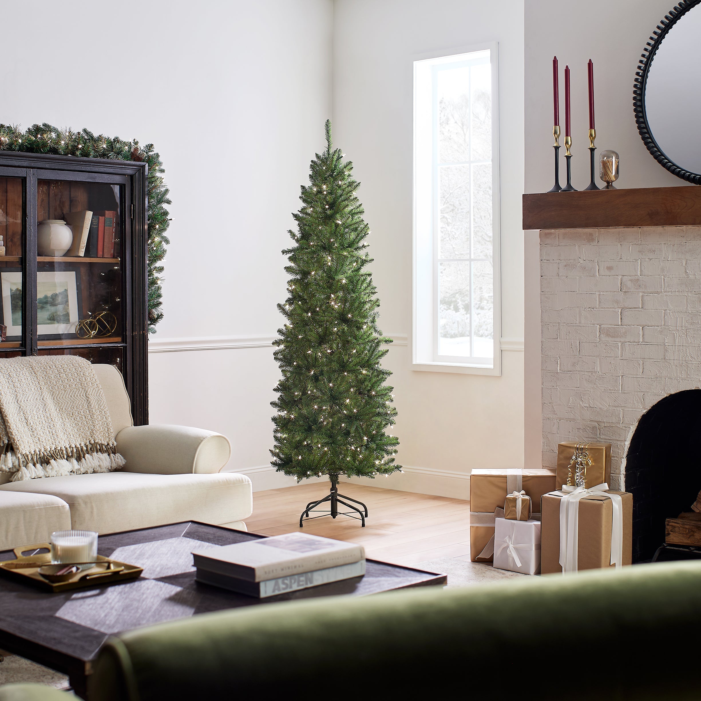 6.5 ft. Pre-Lit Kingswood Fir Pencil Tree with Clear Lights