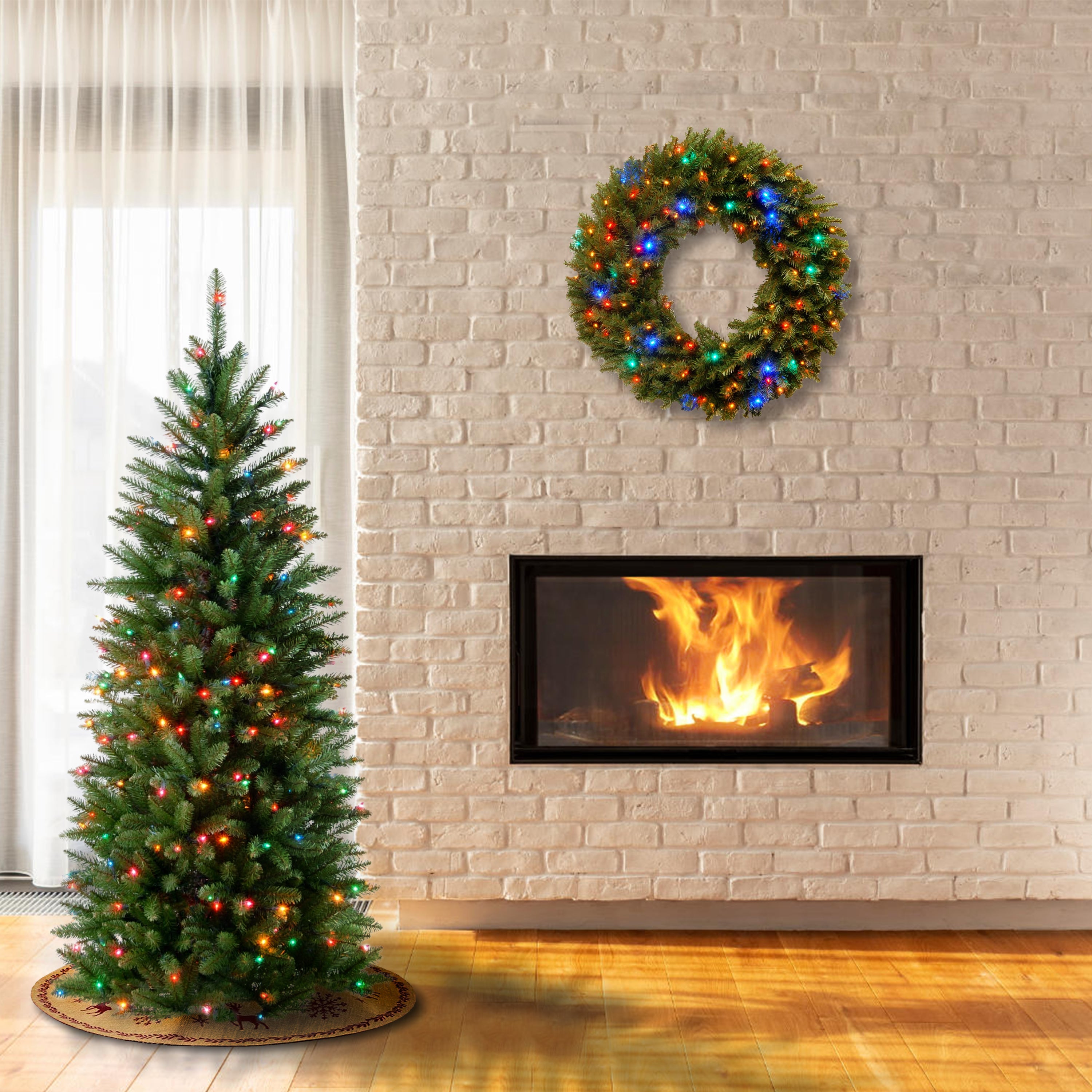 4.5 ft. Pre-Lit Kingswood Fir Pencil Tree with Multicolor Lights