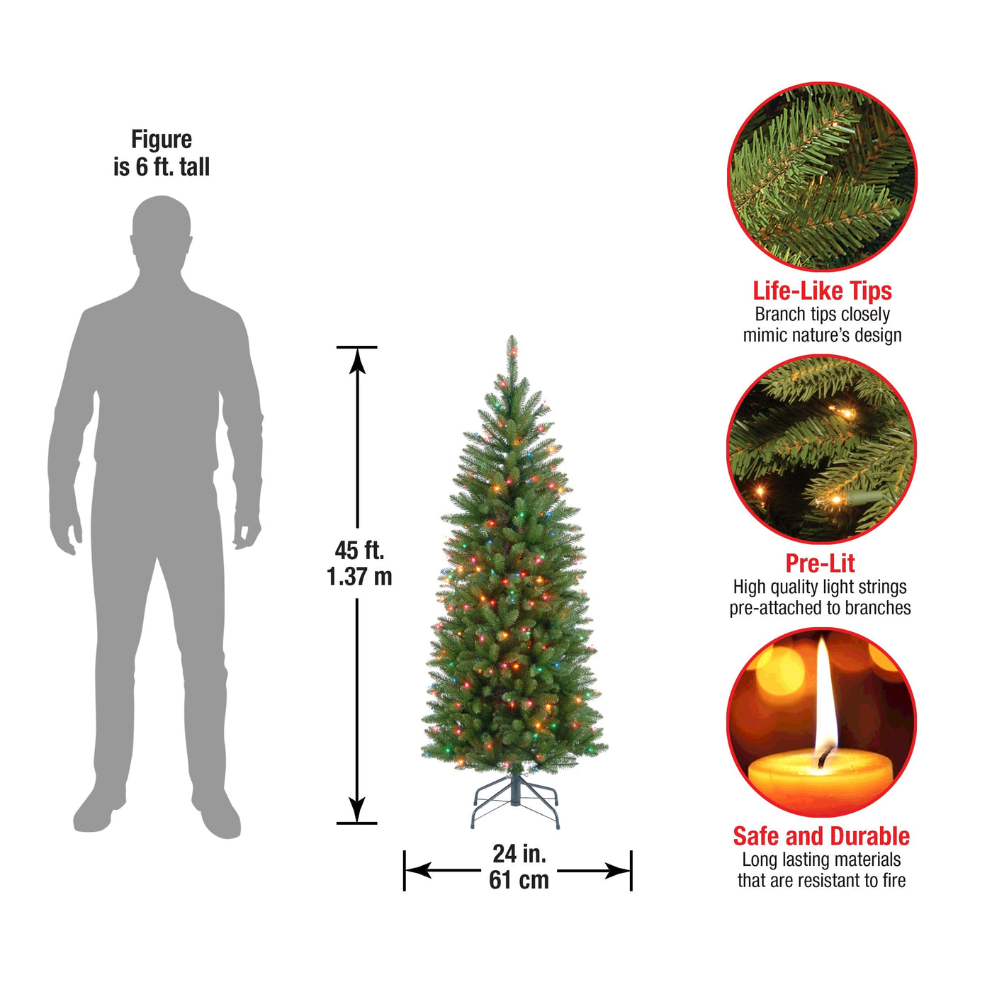 4.5 ft. Pre-Lit Kingswood Fir Pencil Tree with Multicolor Lights