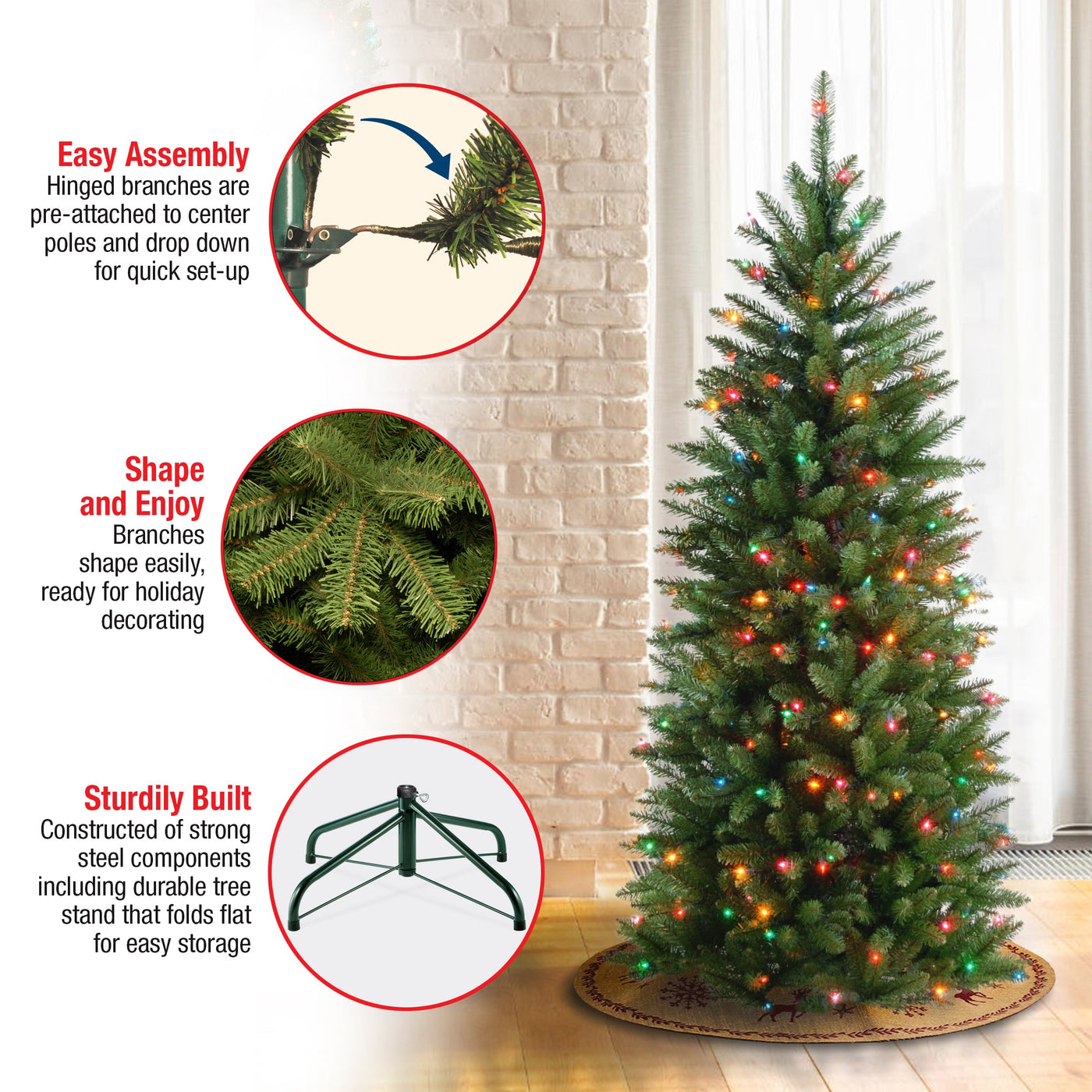4.5 ft. Pre-Lit Kingswood Fir Pencil Tree with Multicolor Lights