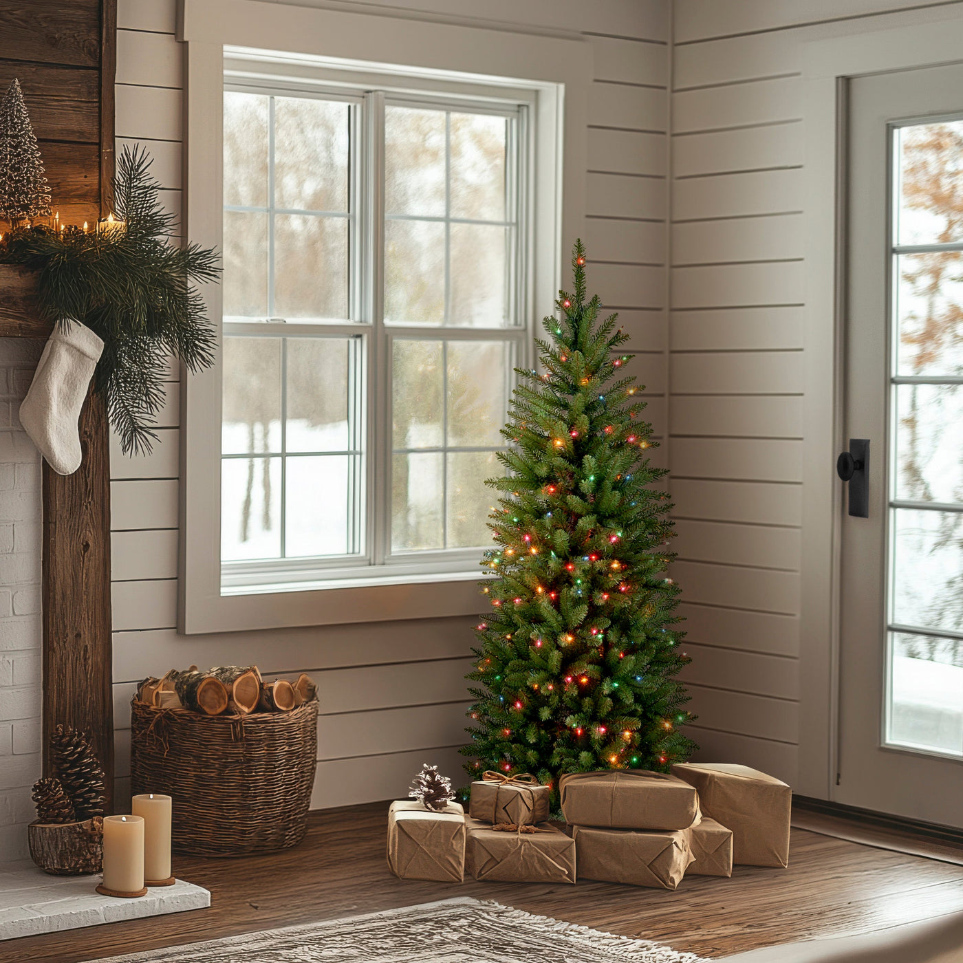 4.5 ft. Pre-Lit Kingswood Fir Pencil Tree with Multicolor Lights